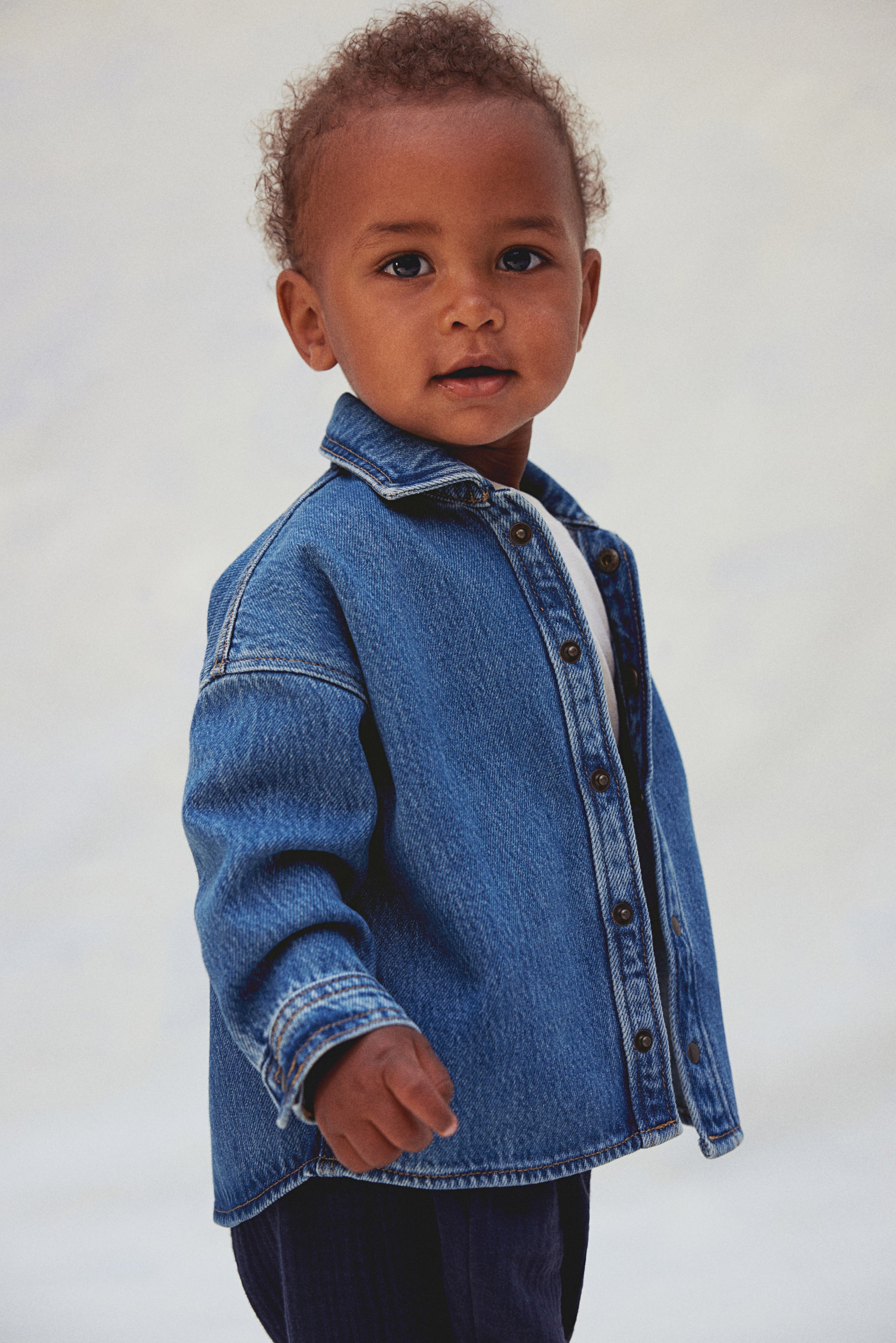 Cotton-blend denim shirt - Long sleeve - Regular length - Denim blue ...