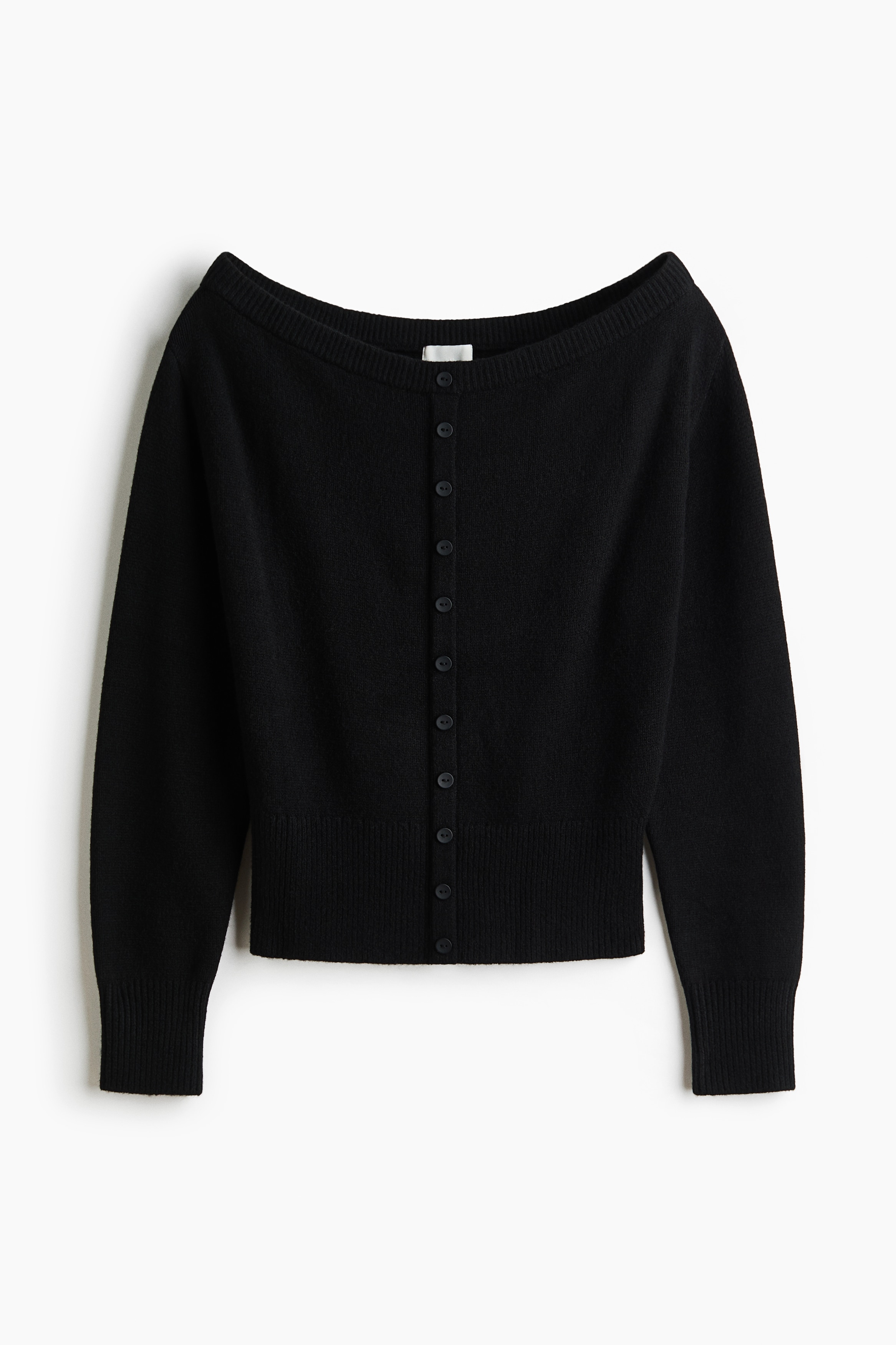Bouclé-knit off-the-shoulder cardigan - Black