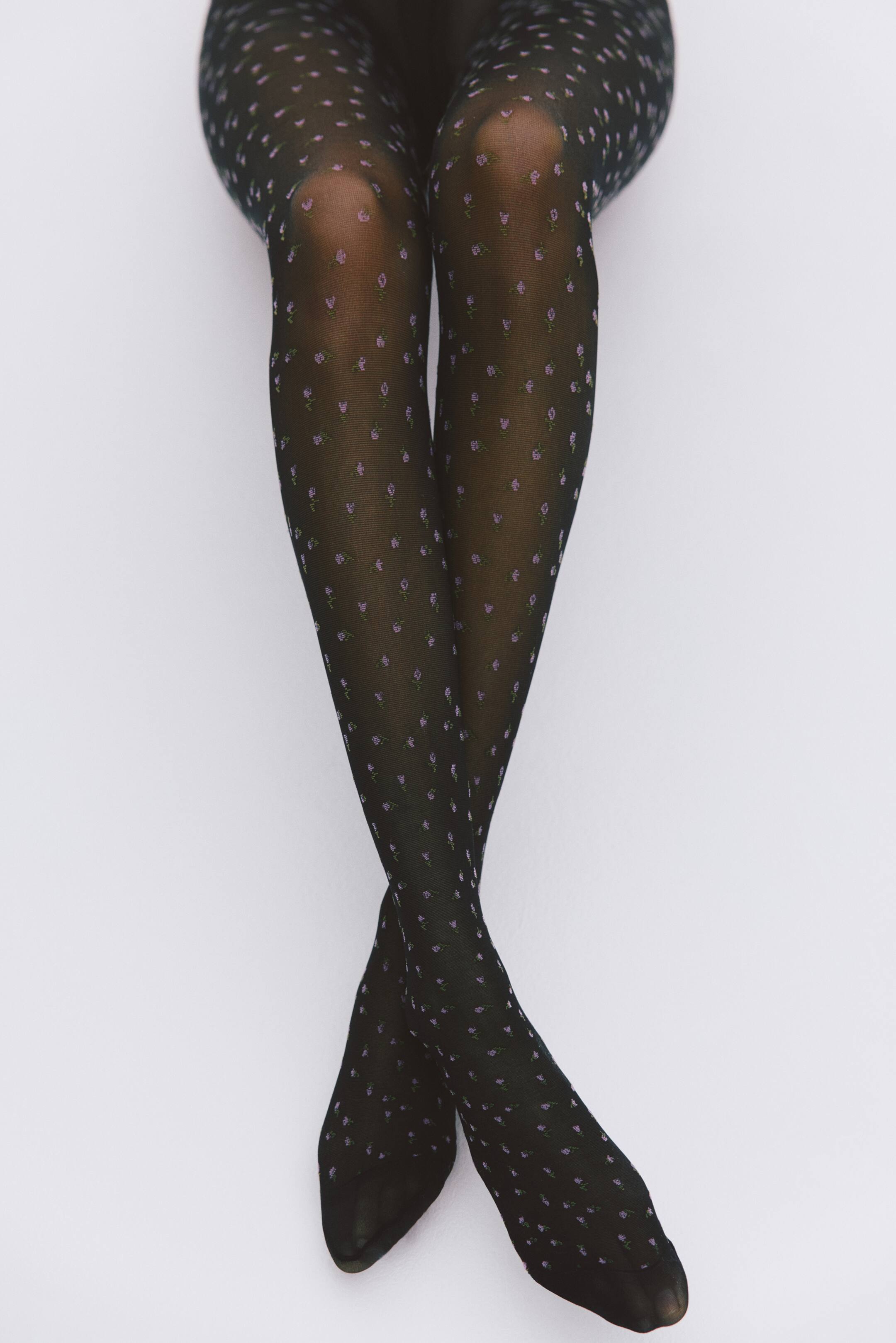 View larger image: Patterned tights - Black/Floral - Ladies | H&M 1