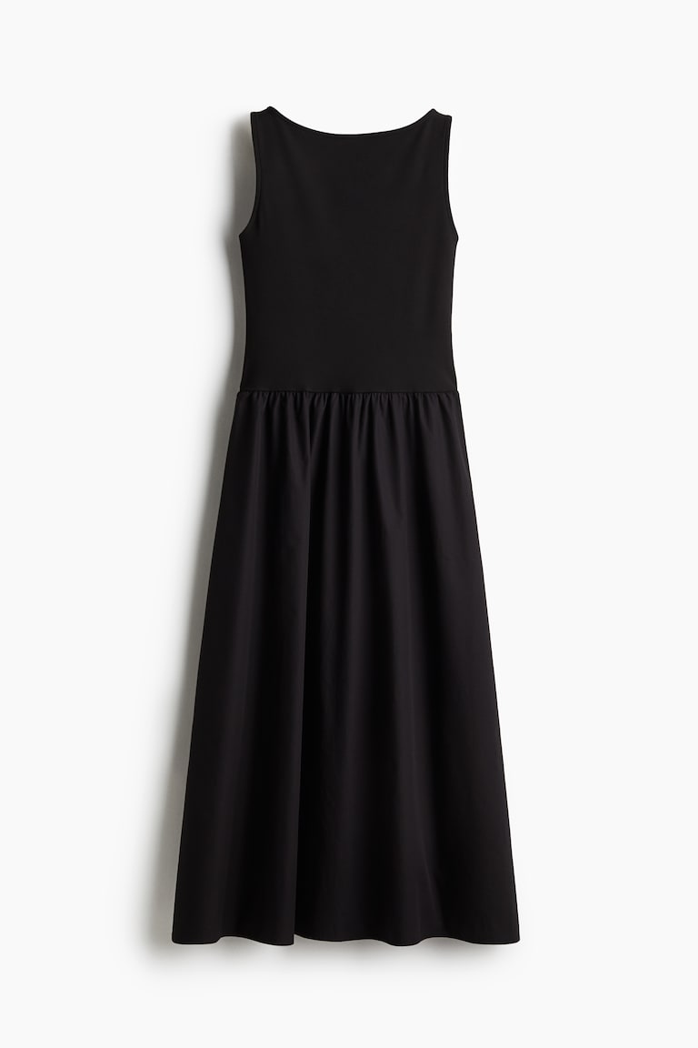 Sleeveless Dress with Flared Skirt - Black
