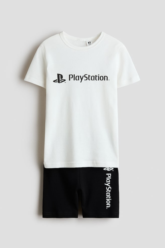 Snug-Fit Printed Cotton Pajamas - Black/PlayStation - 1