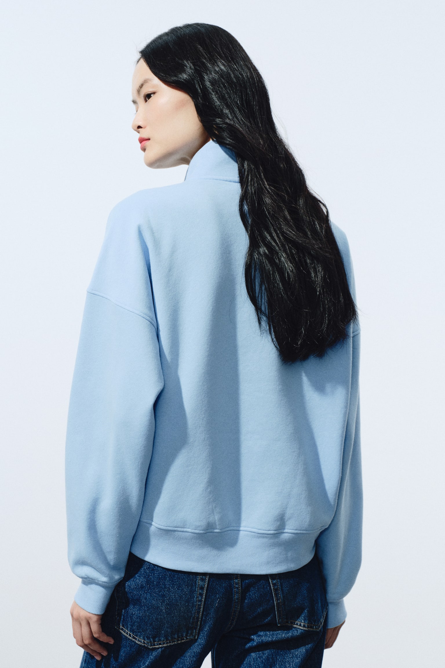 ハーフジップスウェットトップス - ライトブルー/ライトグレーメランジ/ネイビーブルー - 5