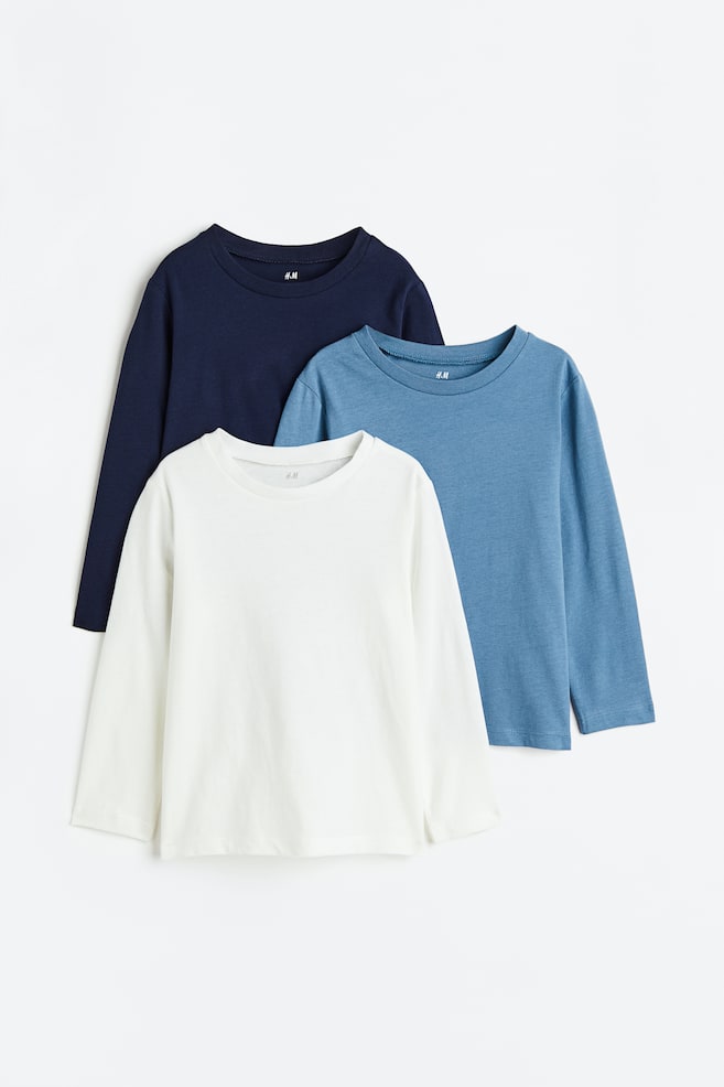3-pack long-sleeved t-shirts - White/Blue/Navy blue/Khaki green/Dark grey/White/Black/Light grey marl - 1