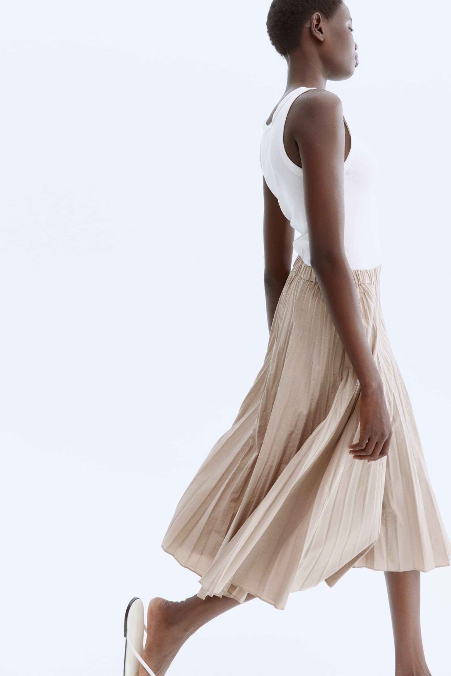 Plissé midi skirt - Beige - 3