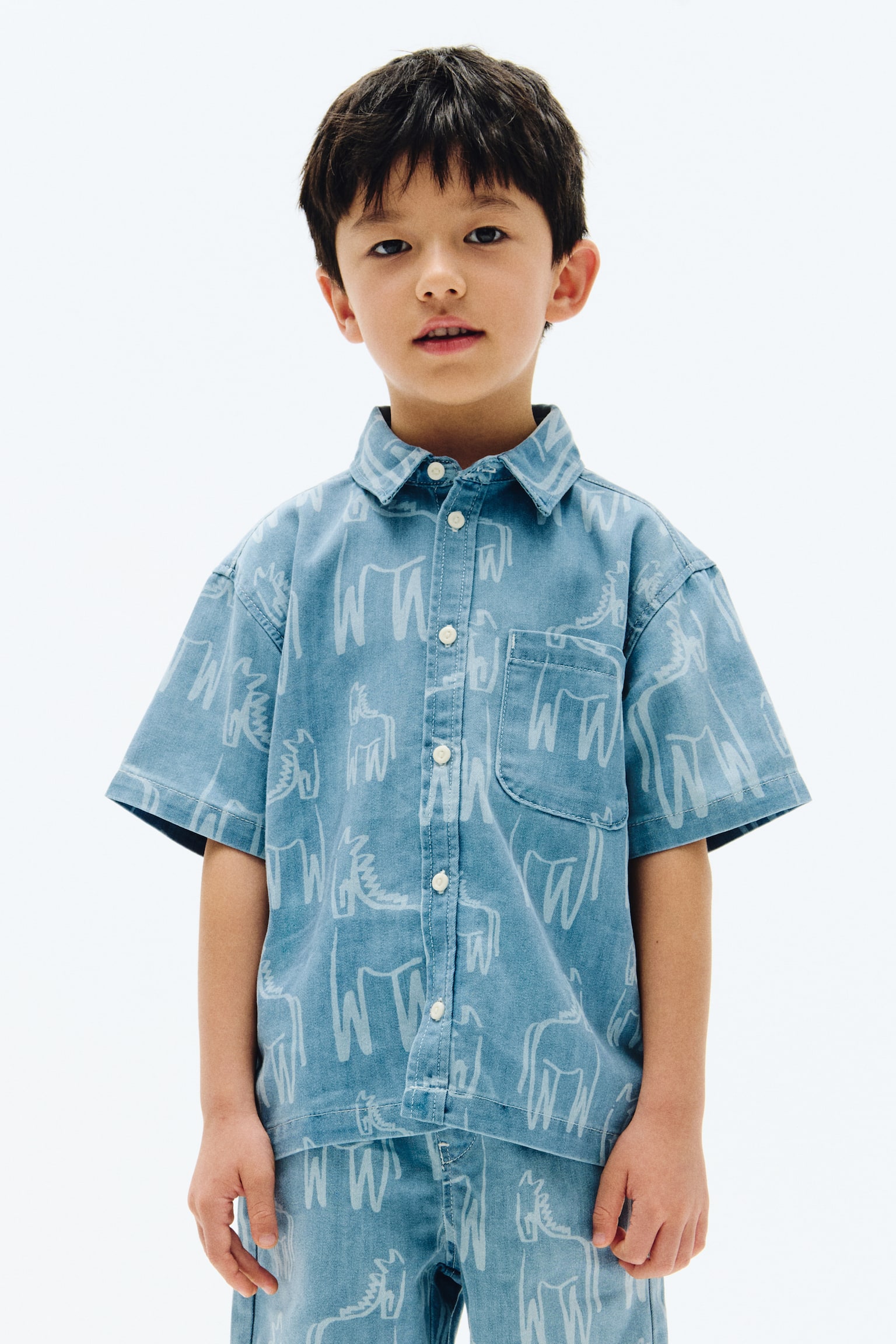 Printed denim shirt - Denim blue/Horses - 6