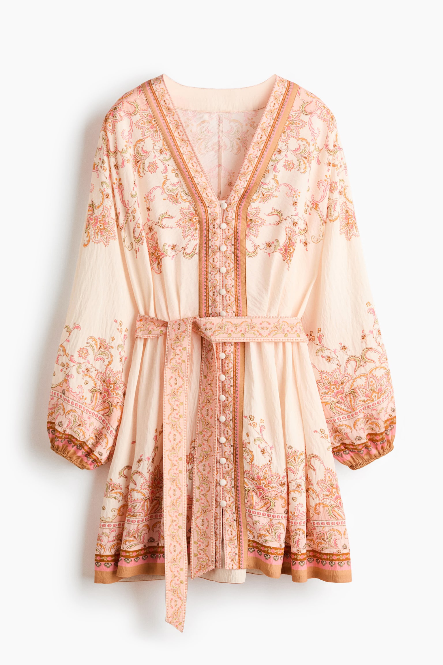 Loose-fit tie-belt dress - Pink/Paisley pattern - 2