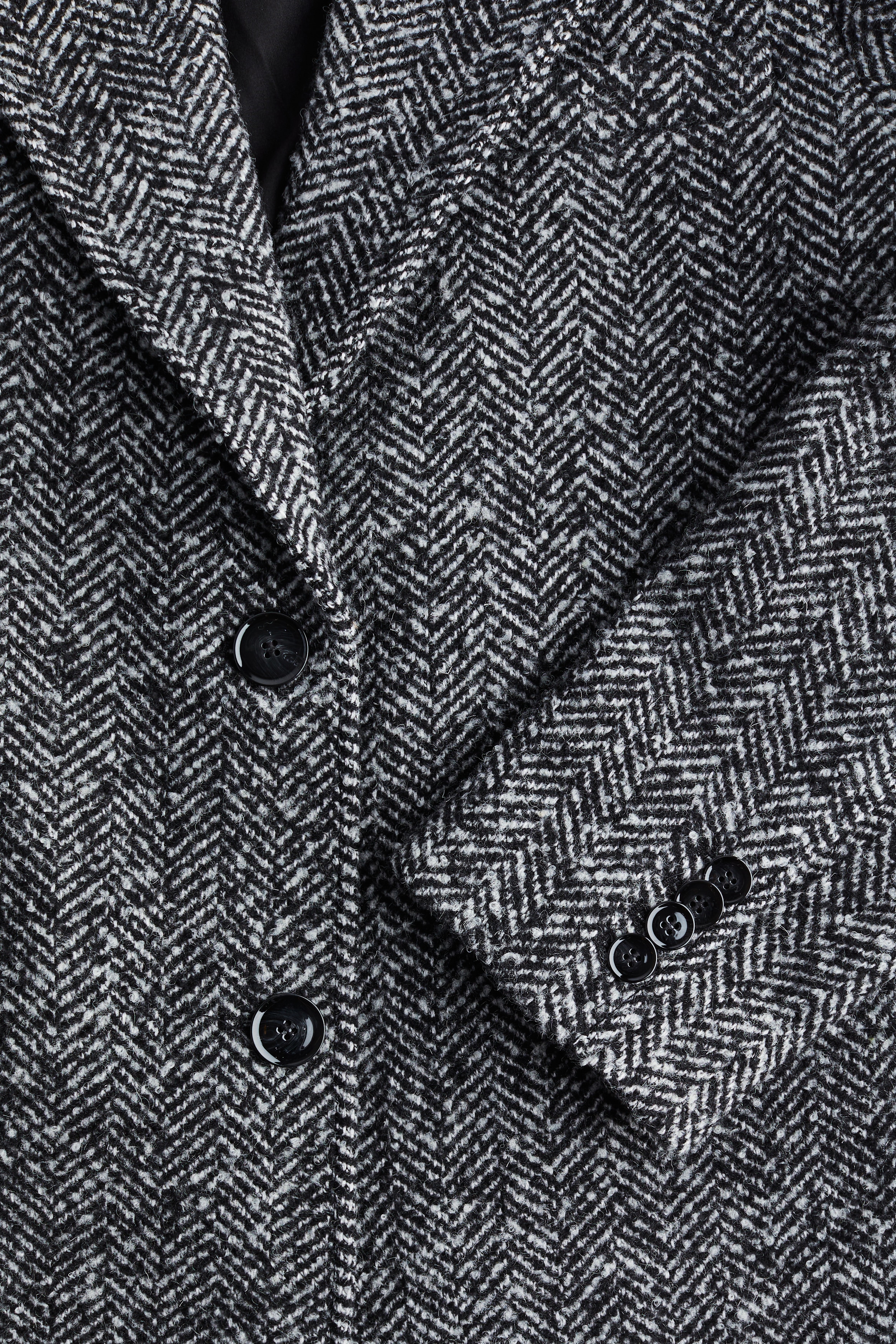 シングルブレストコート - ブラック／ヘリンボーンパターン