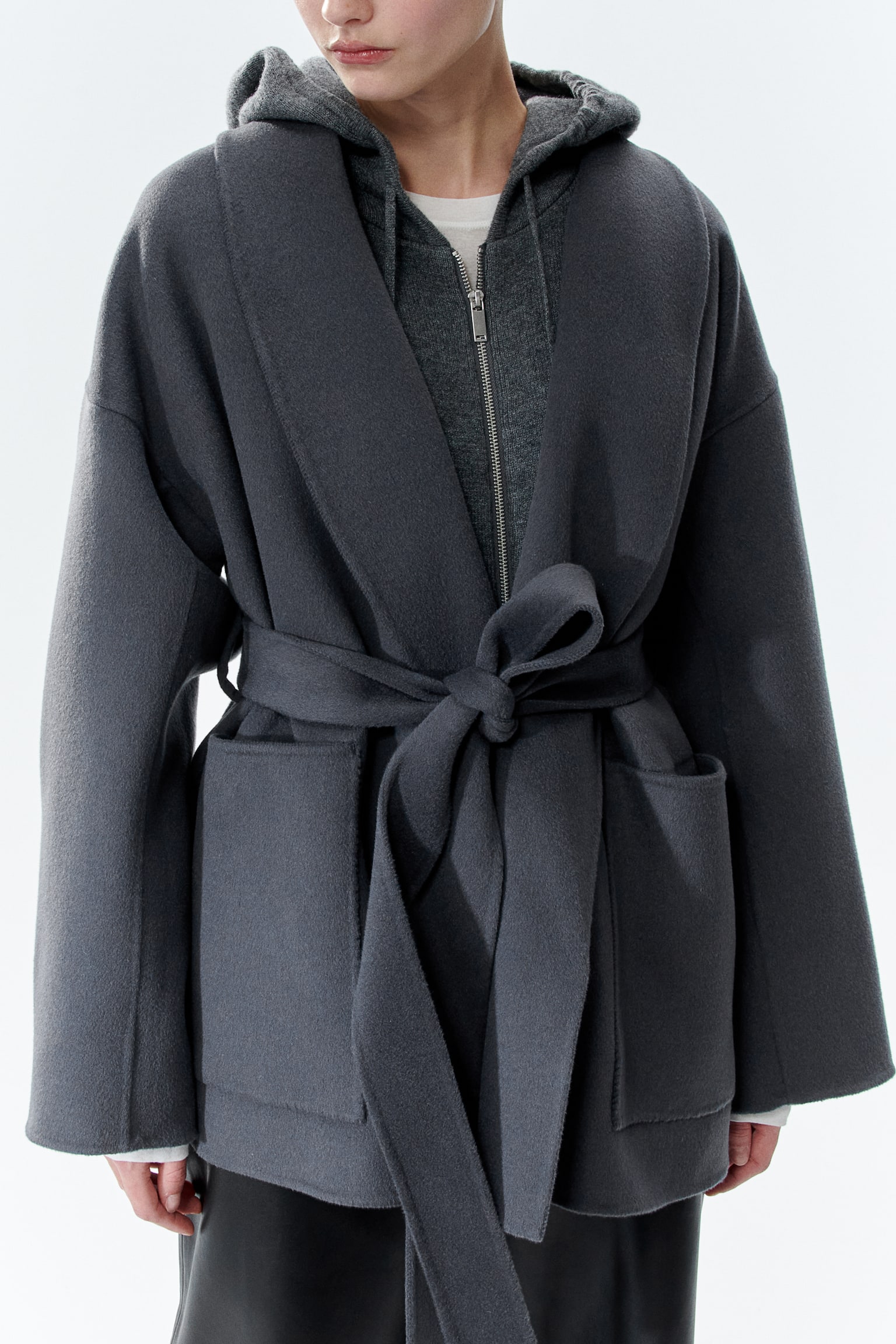 Tie Belt Wool Coat - Dark grey - 6