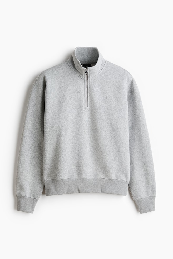 Relaxed Fit Zip-top sweatshirt - Light grey marl/Burgundy/Cream/Black - 1
