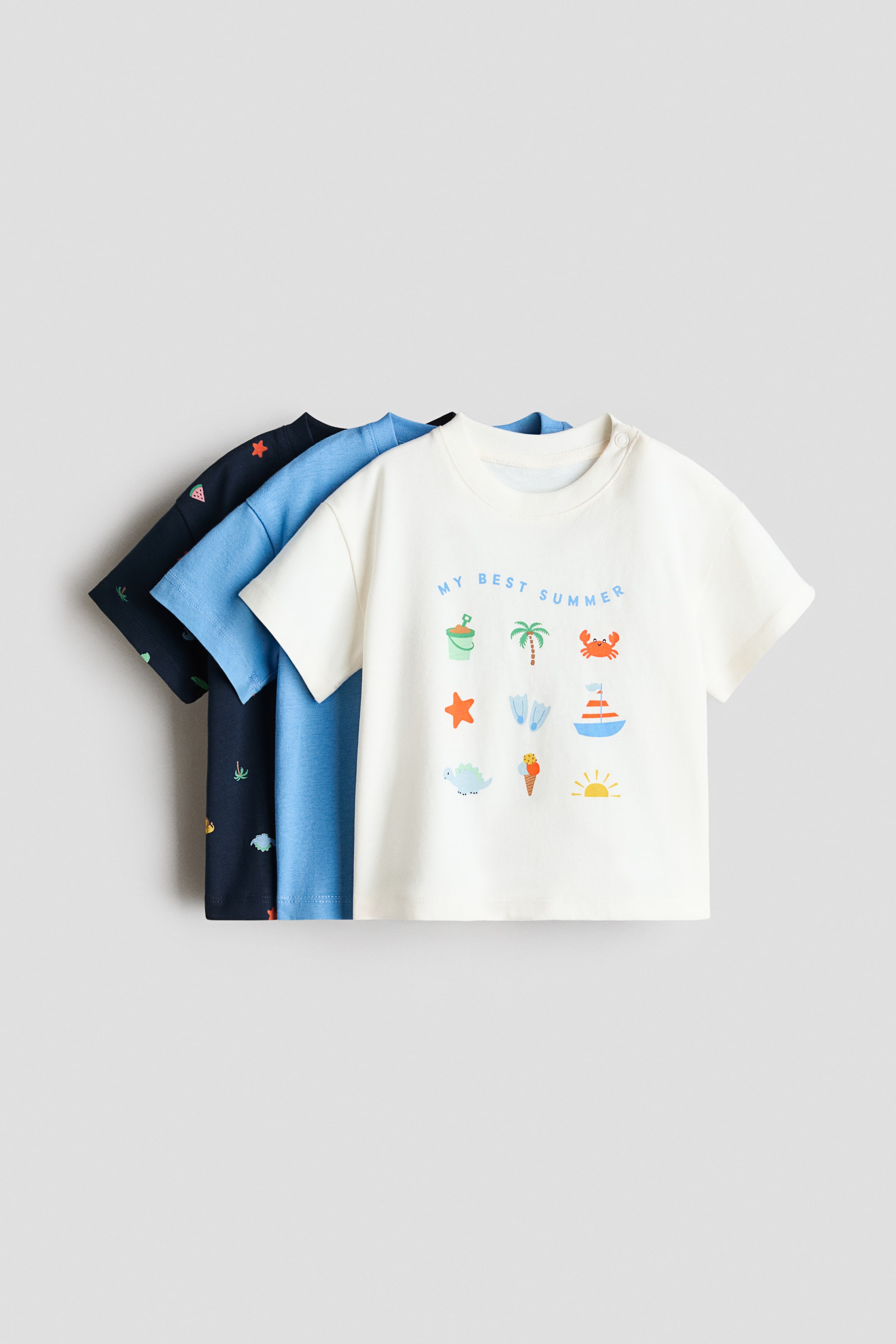 View larger image: 3-pack cotton T-shirts - Blue/My Best Summer - Kids | H&M IN 1