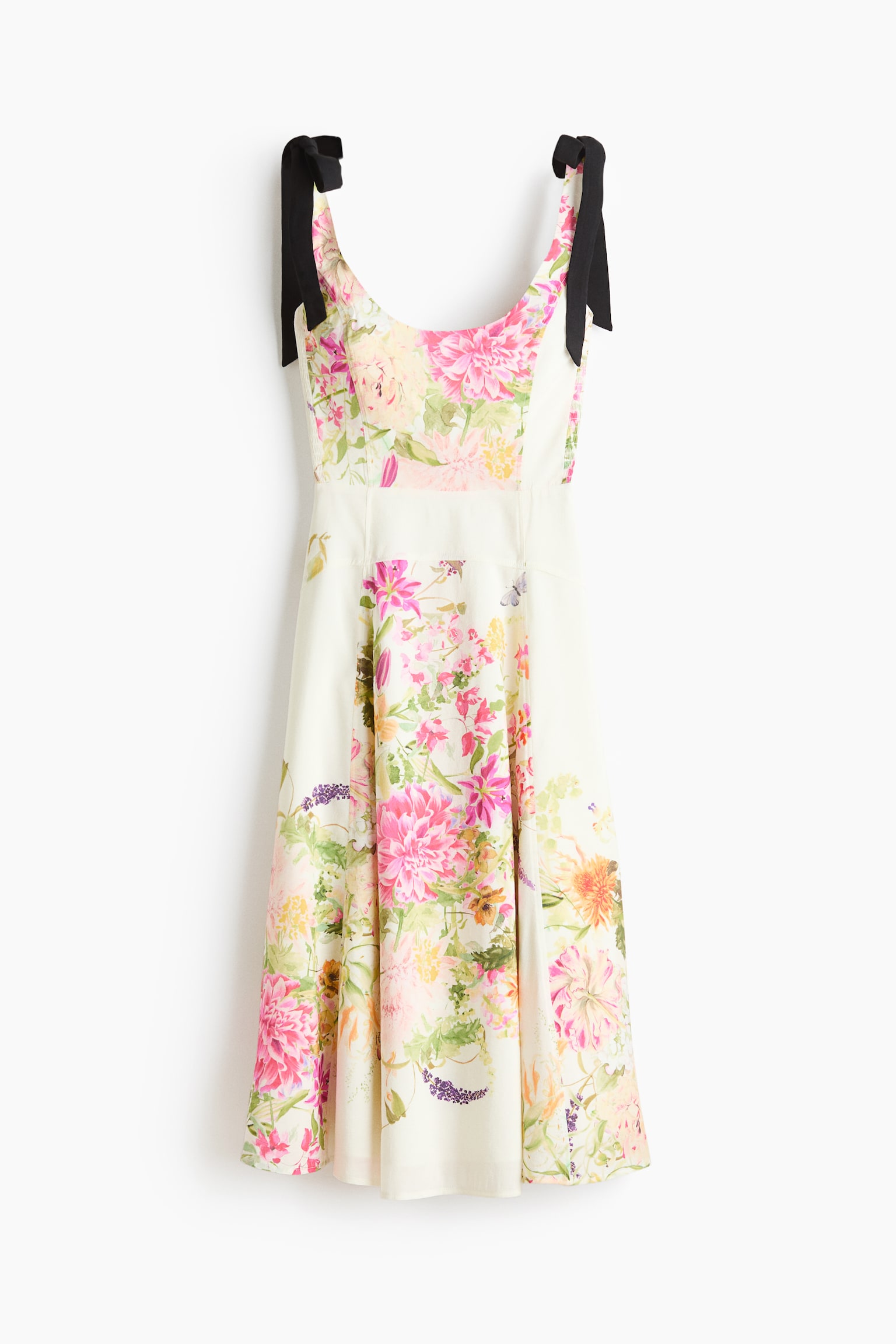 Flared-skirt tie-strap dress - White/Floral/Light blue/Floral - 1