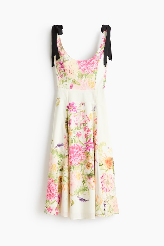 Flared Dress with Tie Shoulder Straps