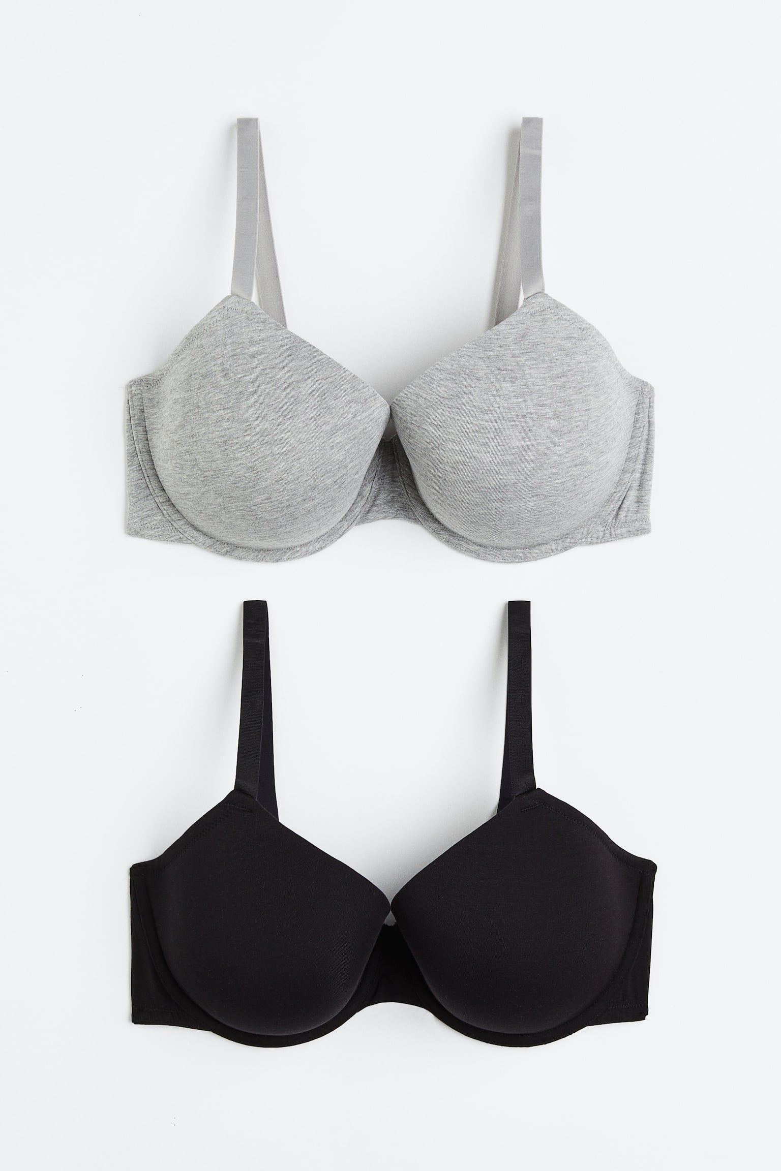 H&M+ 2-pack padded bras - Grey marl/Black/White/Grey marl/Beige/Black/Grey/Black - 1