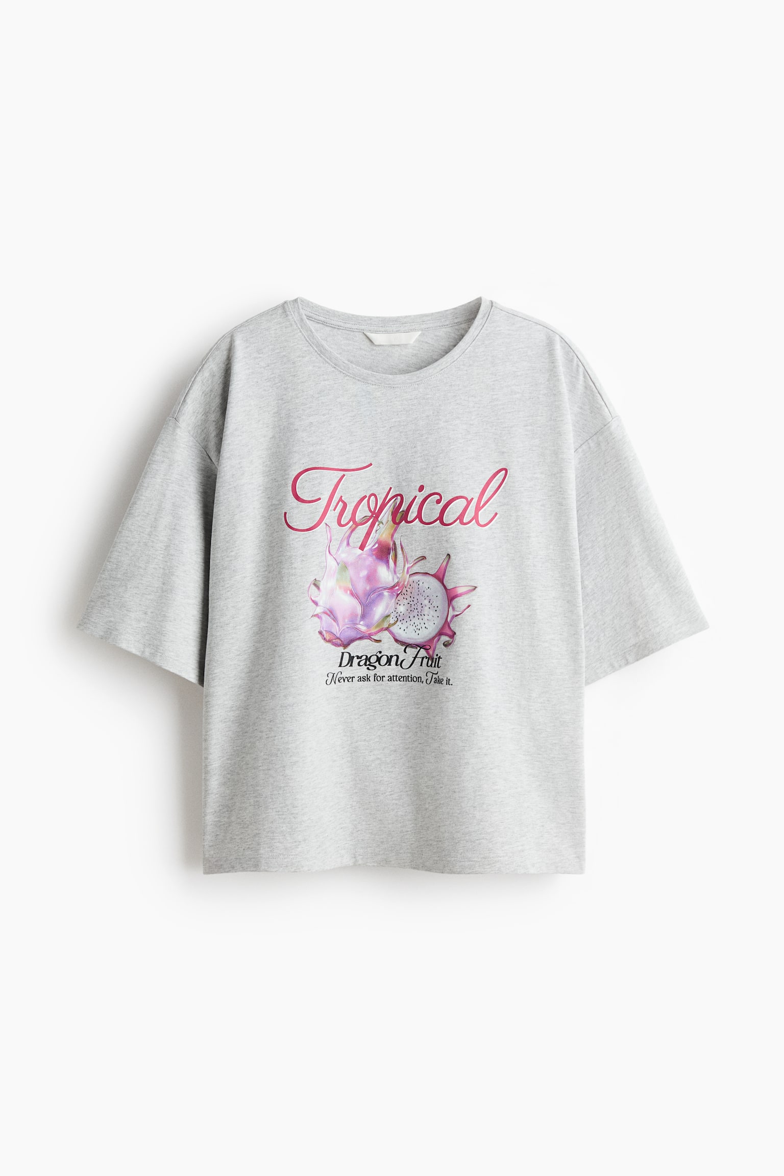Printed cotton T-shirt - Light grey marl/Dragon fruit/Cream/Leaves/Black/Fresh Core