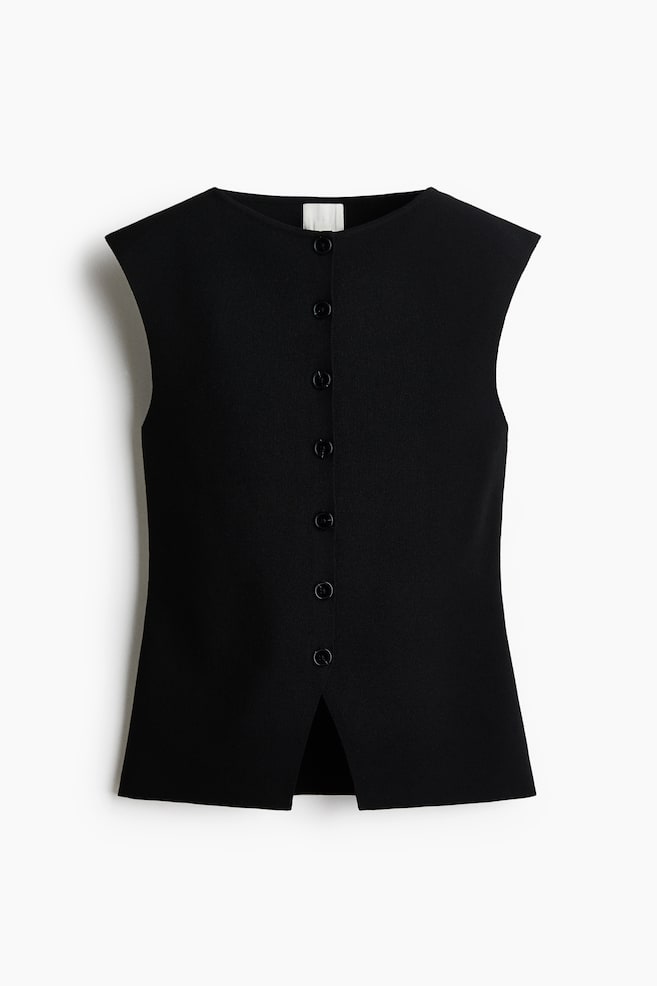 Ribgebreid gilet met boothals - Zwart - 1