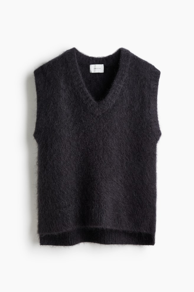 Vestă din amestec de mohair - Gri-închis/Crem - 1