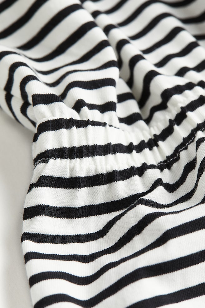 Smocked-waist jersey dress - White/Black striped/Red/White/Black - 6