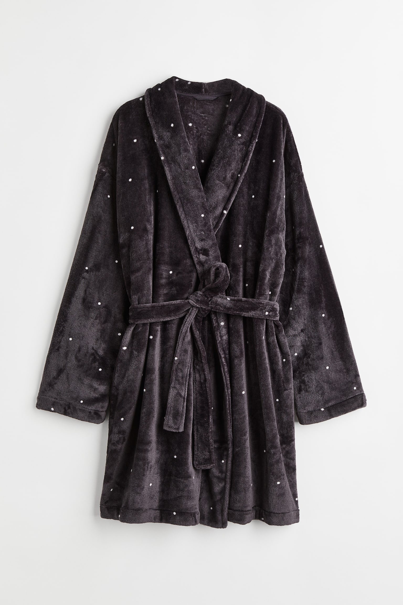 Fleece Bathrobe - Dark grey/Spot - 1