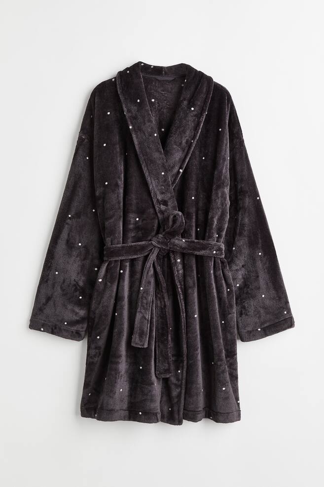 Fleece dressing gown - Dark grey/Spotted/Dusty green/Dark blue/Light greige - 2