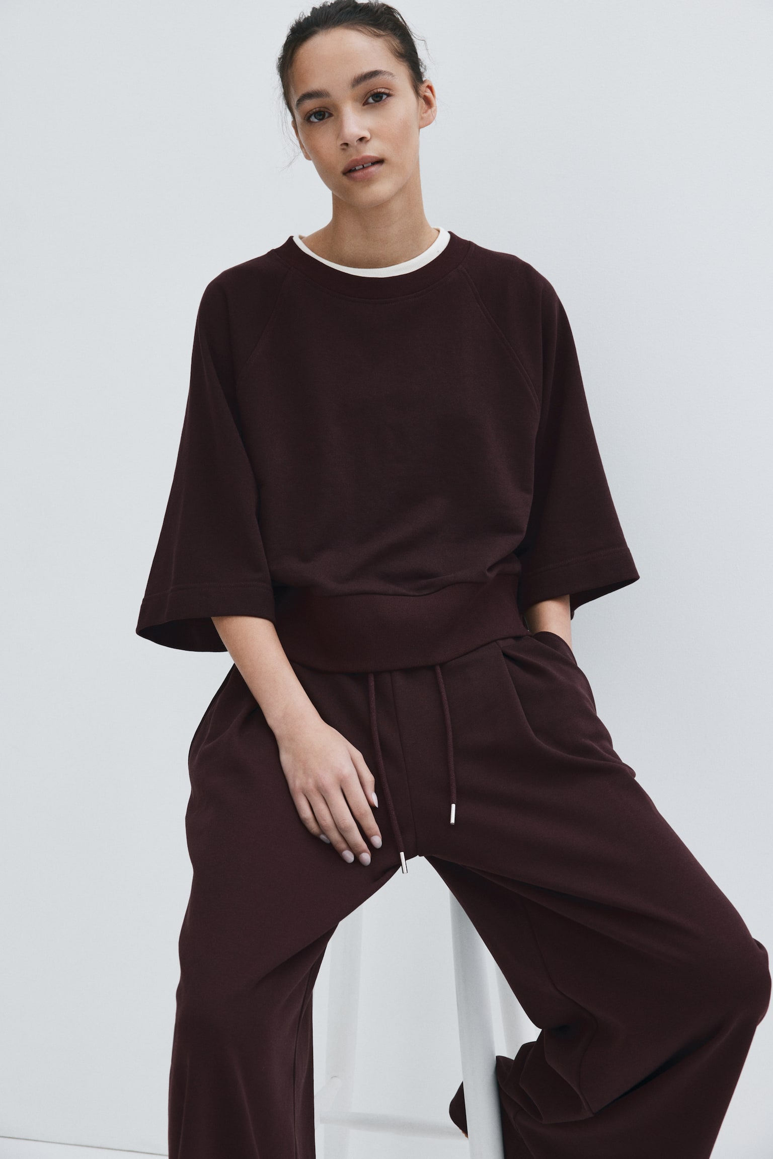 Pleat-detail drawstring trousers - Burgundy/Dark beige/Light beige - 4