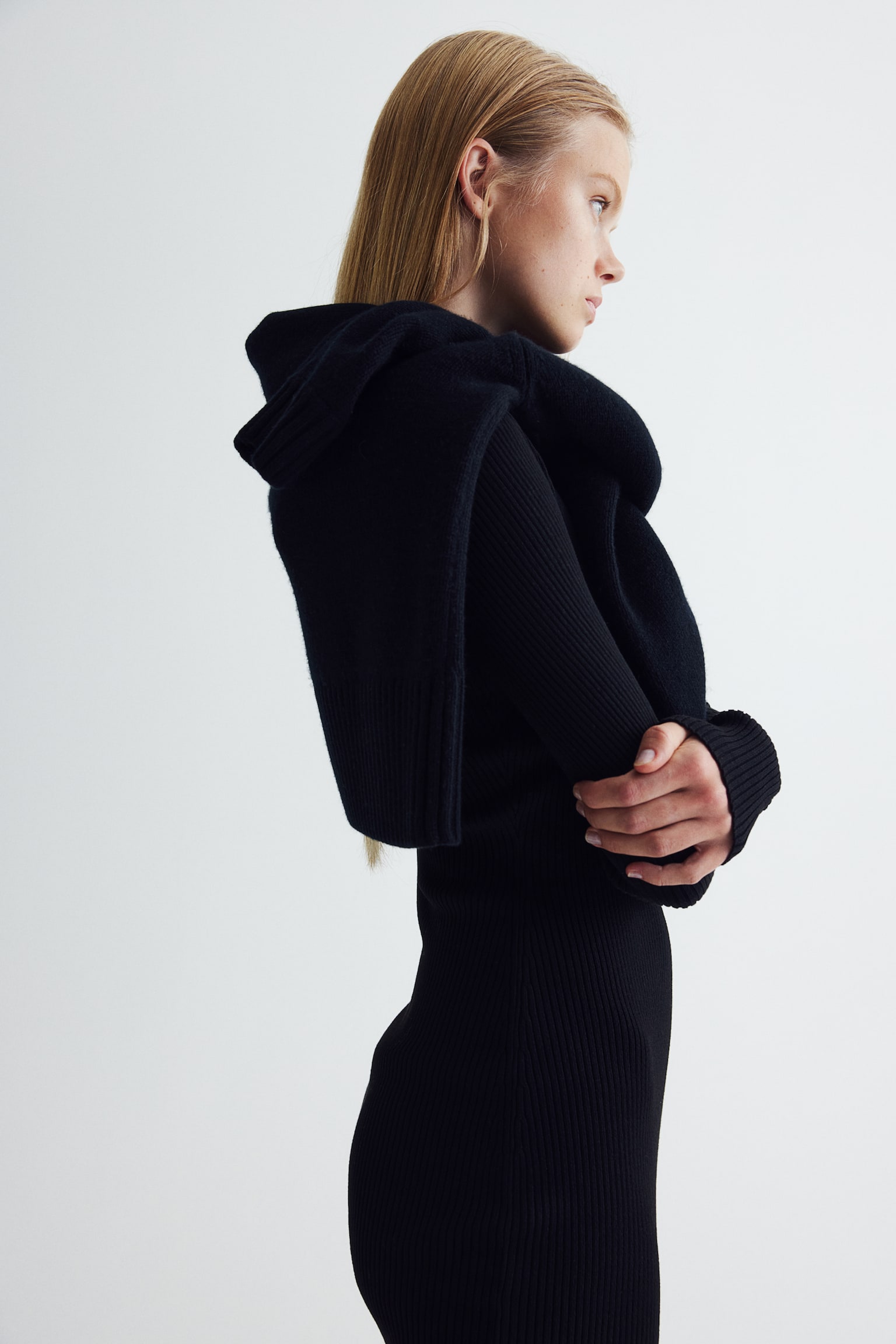 Rib-knit turtleneck dress - Black/Mole - 7