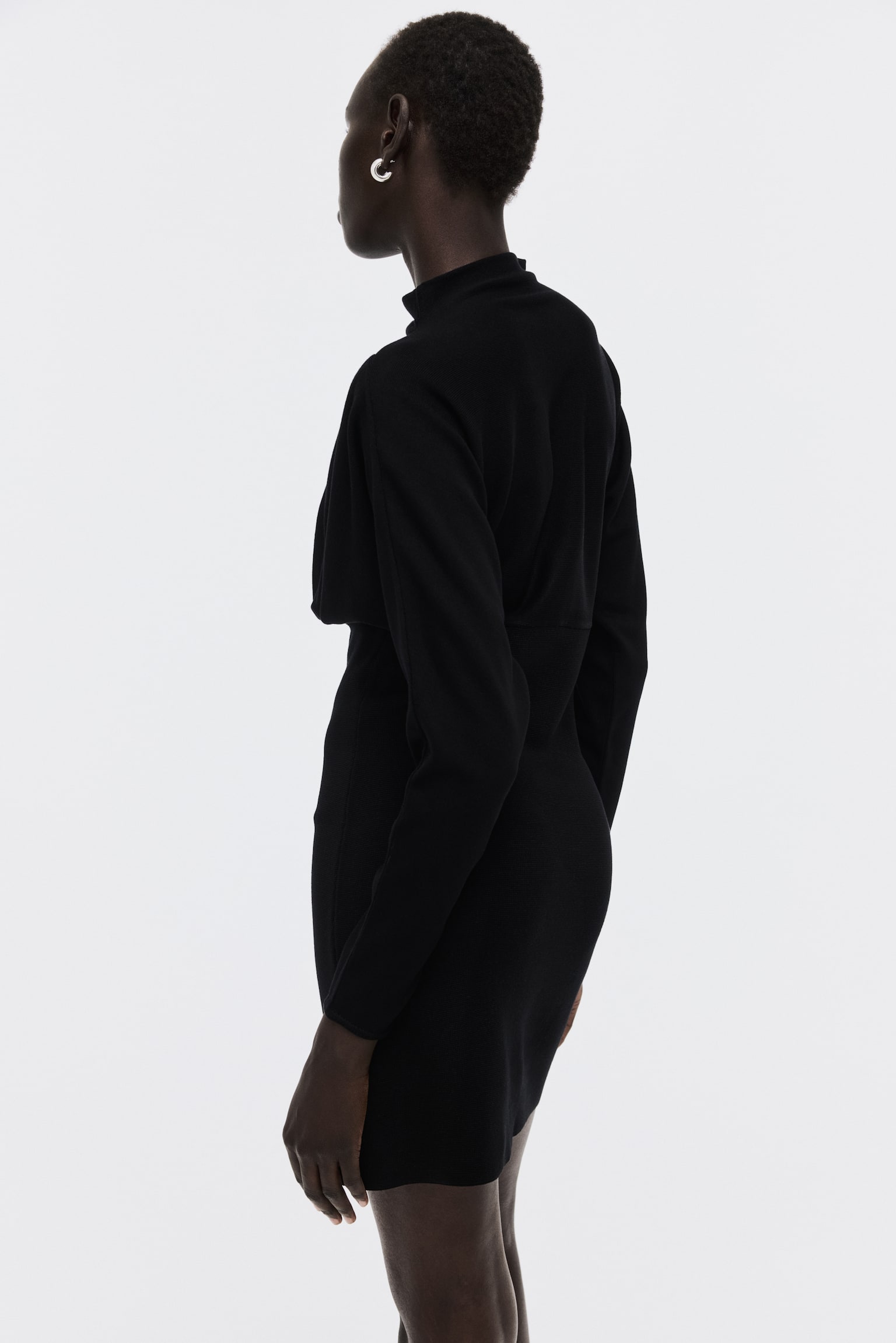 Robe froncée avec col cheminée - Noir/Violet prune - 6