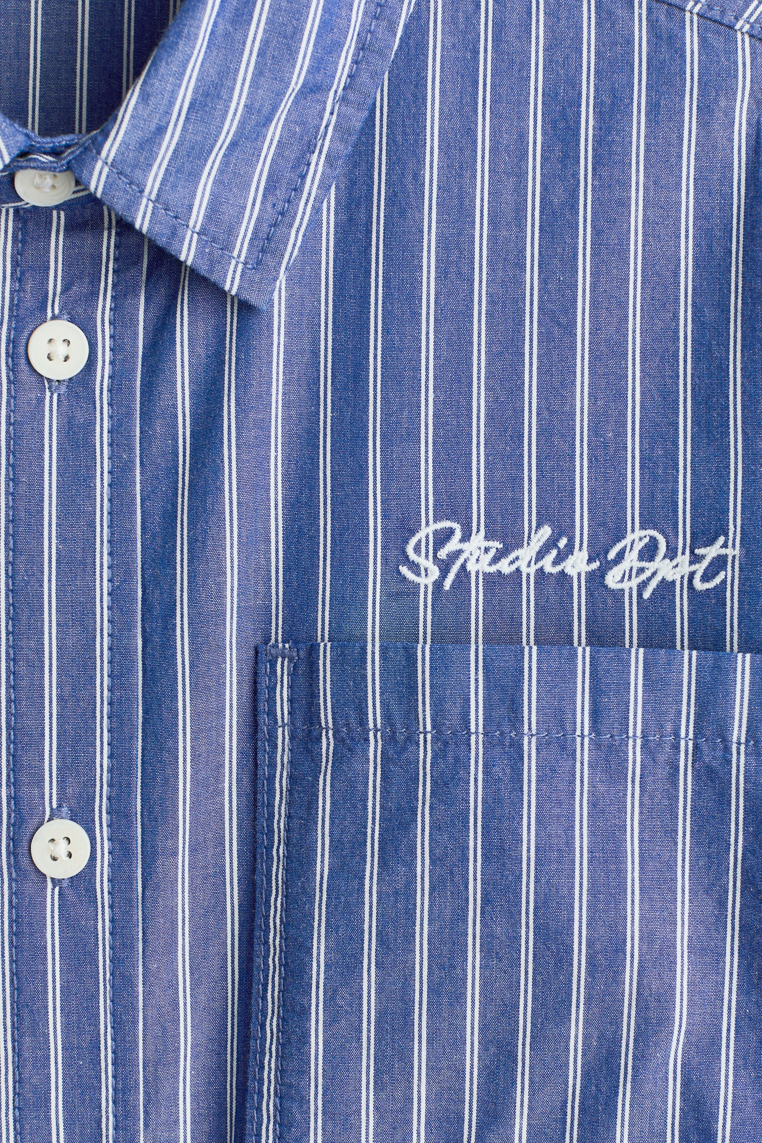 Детская рубашка H&M Short-Sleeved Cotton, цвет: Синий / Белый полосатый — фото 2