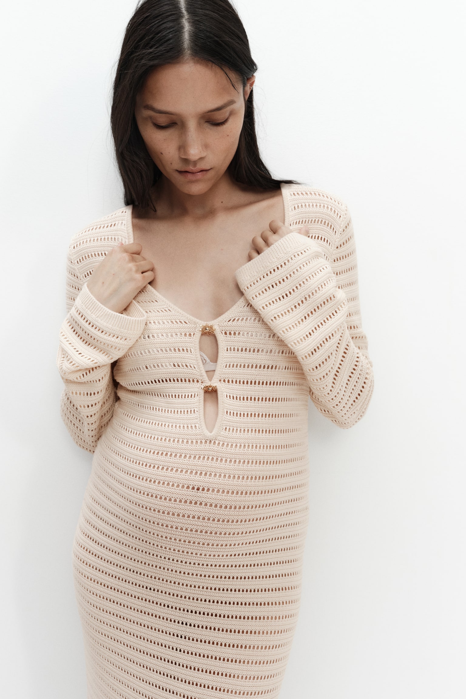 Женское платье H&M Mama Crochet-Look, цвет: Светлый бежевый — фото 4