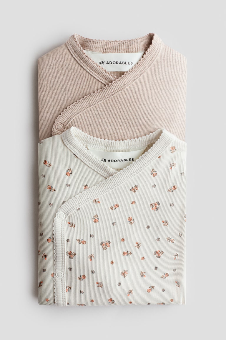 Light beige/floral 2-pack Room-to-Grow Bodysuits for kids | H&M US