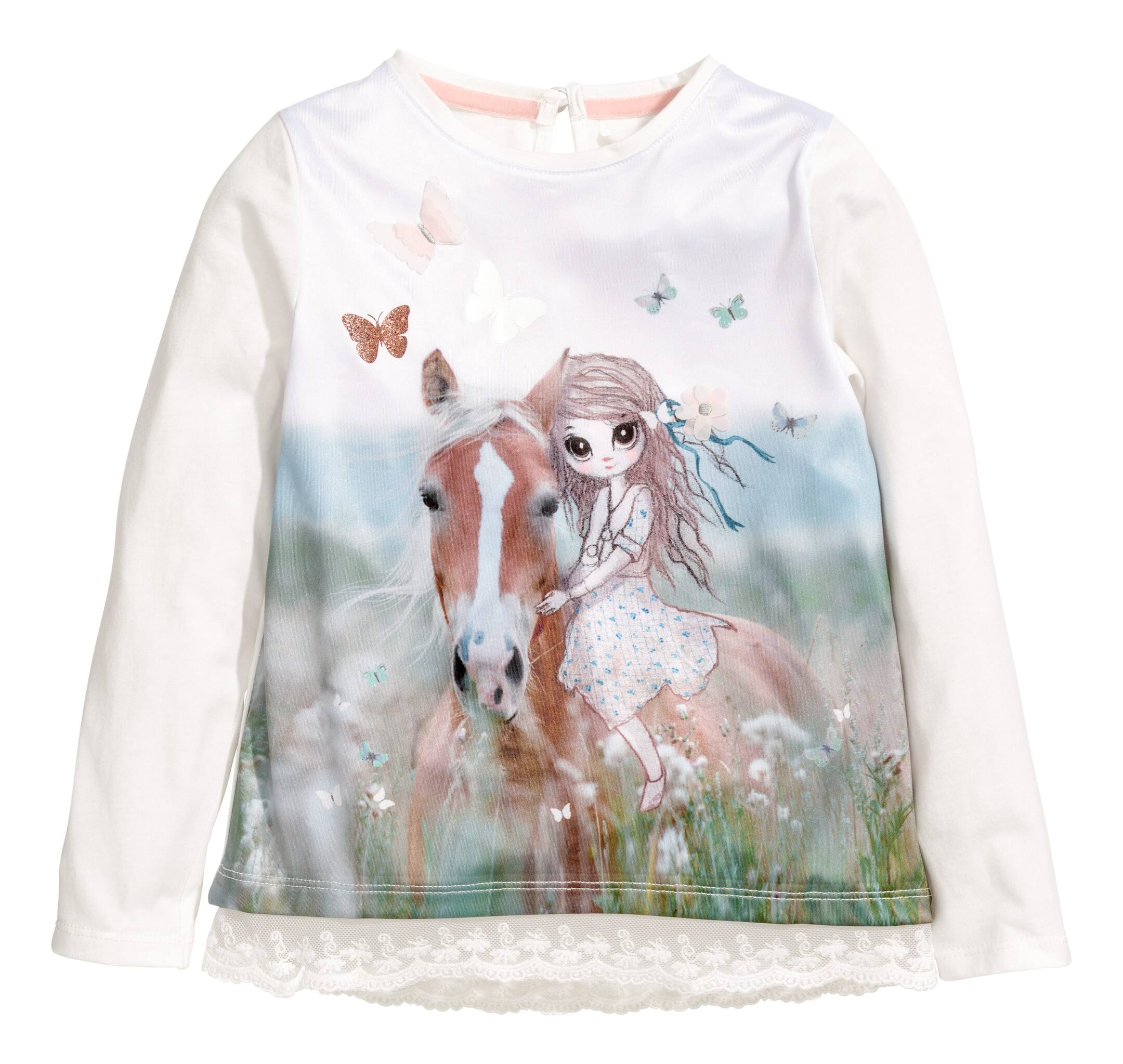 View larger image: Lace-trimmed jersey top - White/Horse - Kids | H&M GB 1