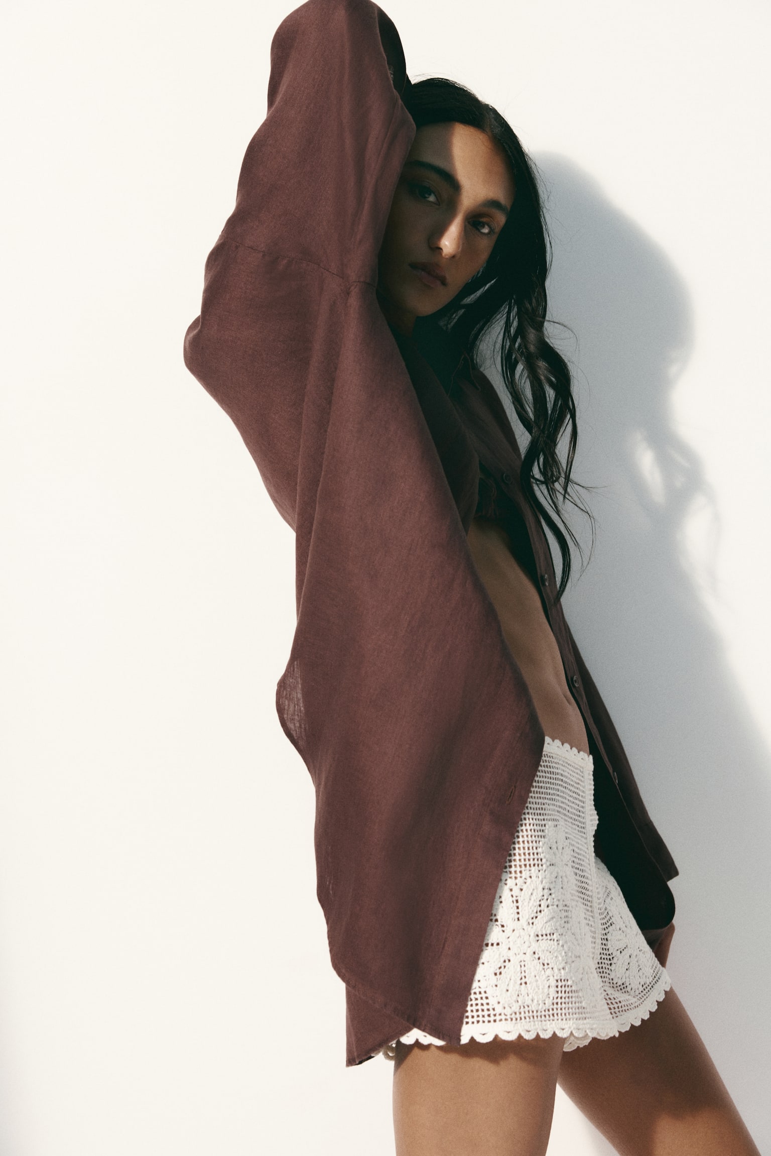 Linen beach shirt - Dark brown/Black/Dark brown/Leopard print/White - 3