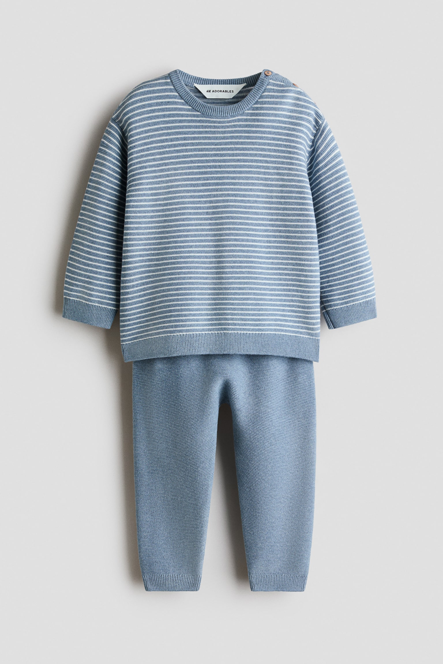 2-piece fine-knit cotton set - Dusty blue/White striped/Brown/White striped/Light khaki green/Striped/Light blue - 1
