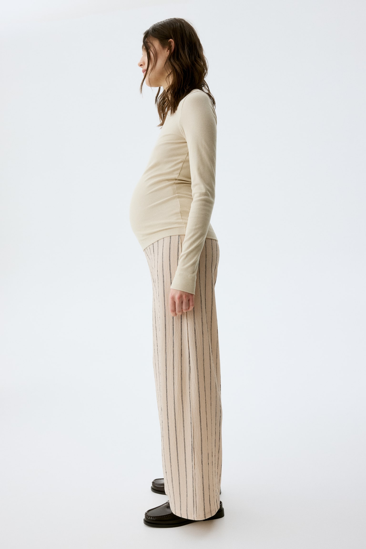 MAMA מכנסיים רחבים - בז' בהיר/פסים/Dark brown/שחור - 4