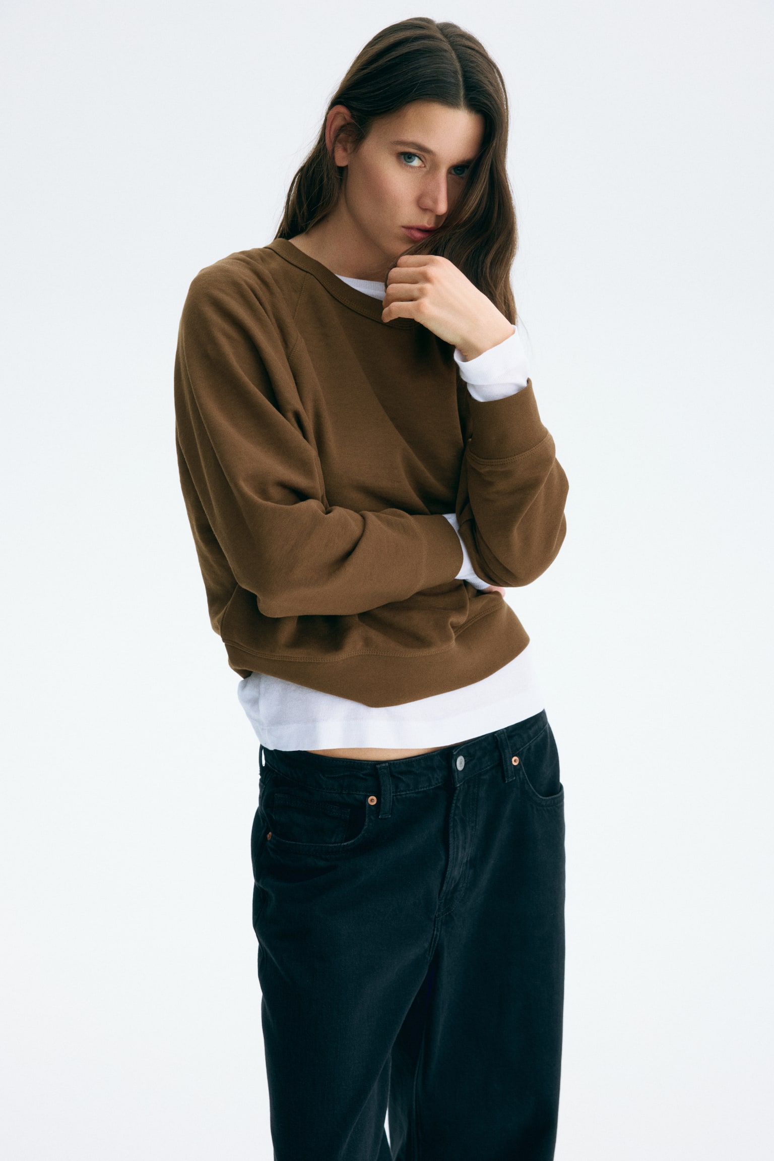 Женская толстовка H&M Raglan-Sleeved, цвет: Тёмный коричневый — фото 3