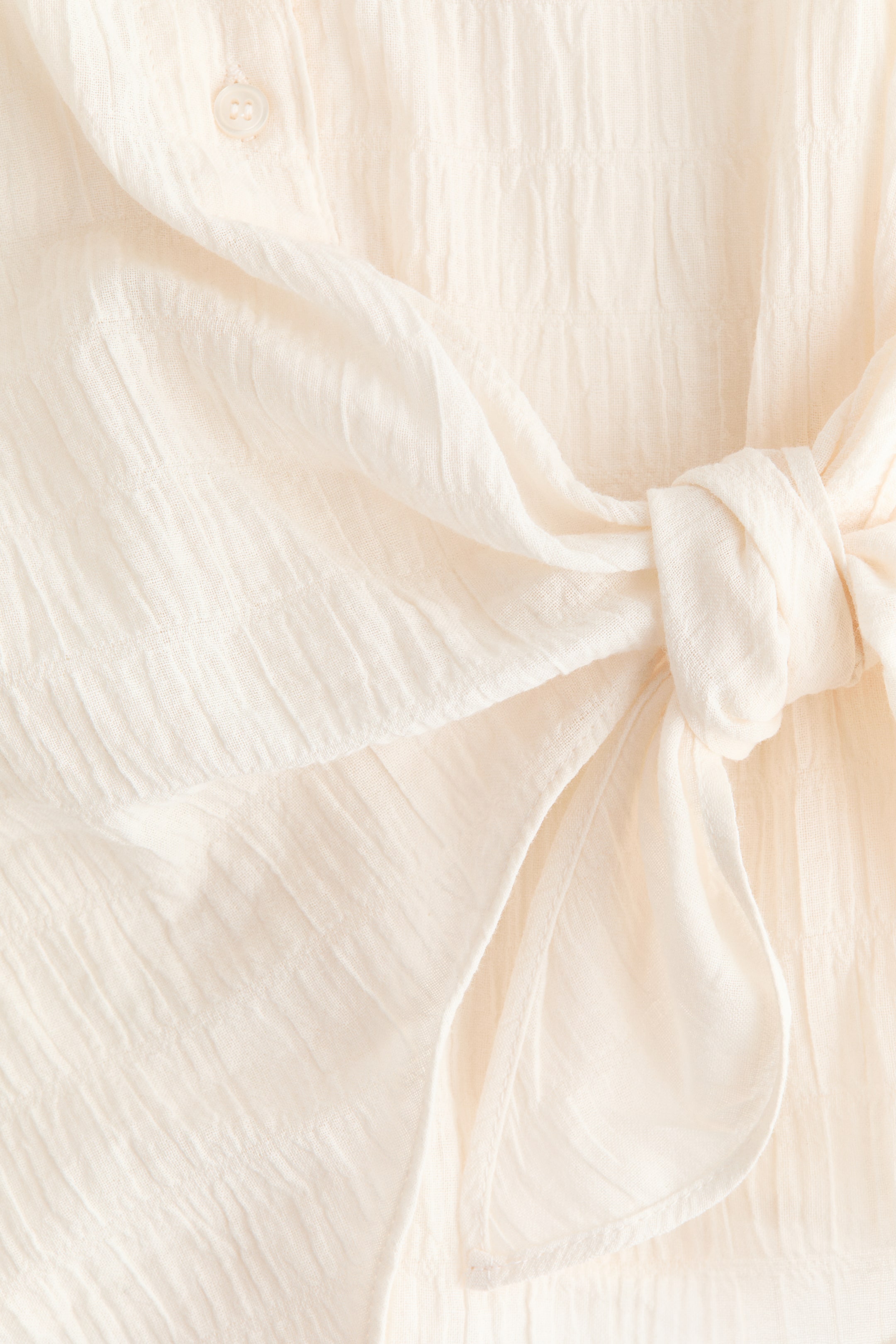 Smocked Tie-Detail Shirt