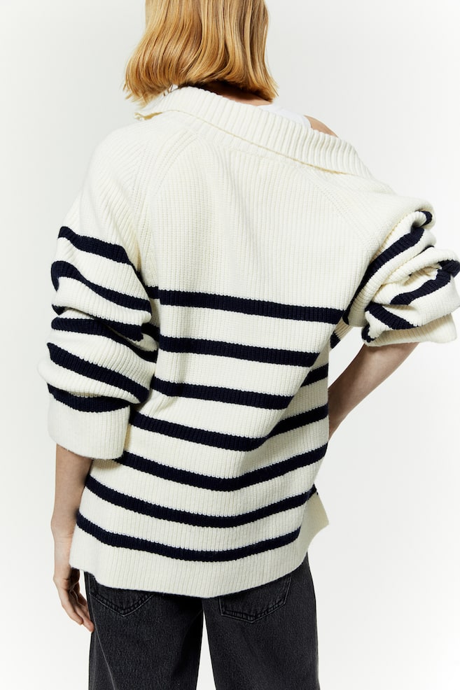 Zip-top rib-knit jumper - Cream/Striped/Light beige marl - 6
