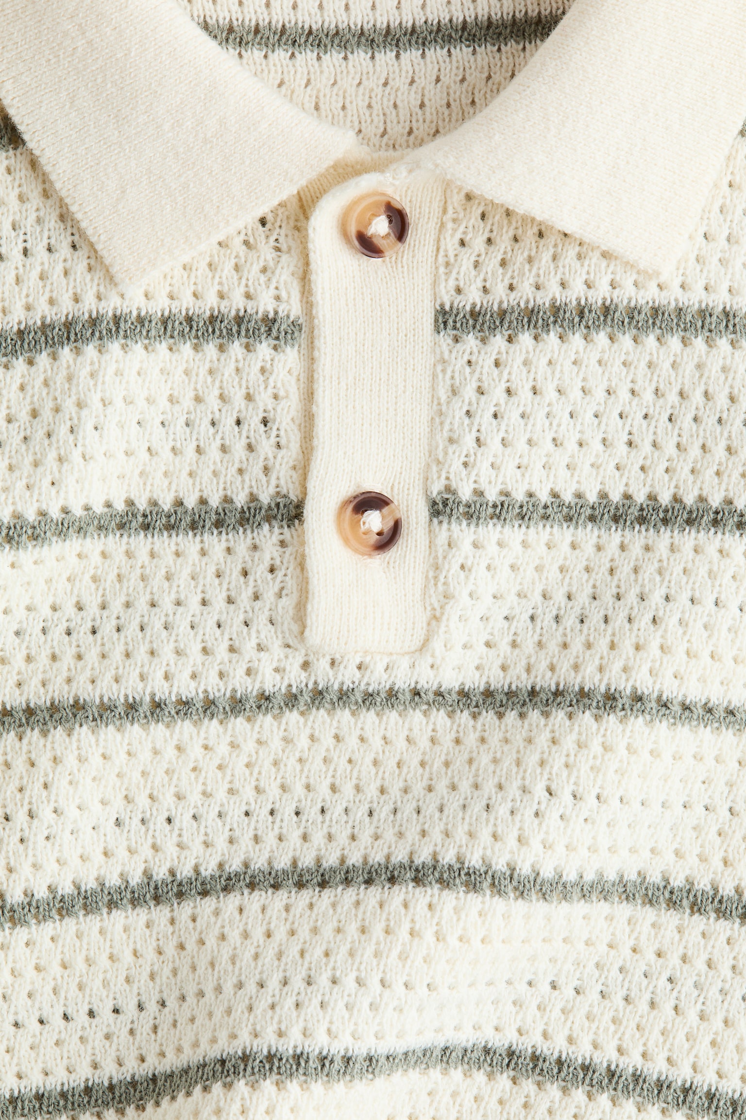 Детское поло H&M Pointelle-Knit Polo Shirt, цвет: Кремовый / Зелёный полосатый — фото 2