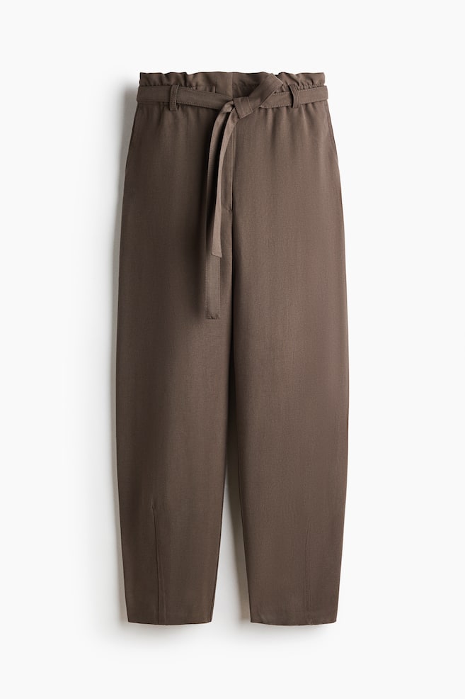 Tie-belt barrel trousers - Dark greige/Black/Dark brown - 1