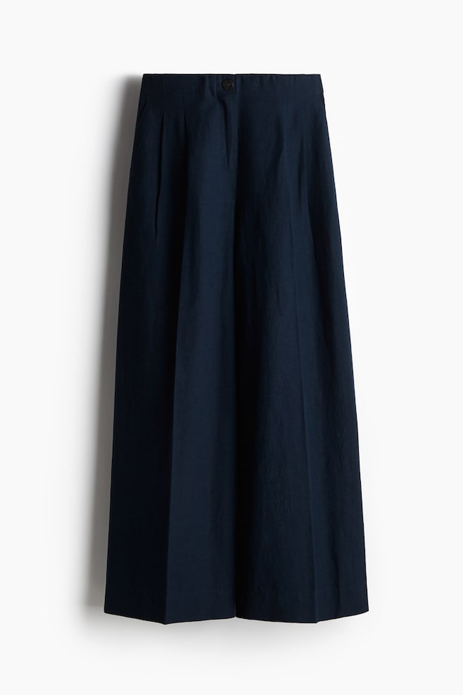 Weite Hose aus Leinenmix - Marineblau/Hellbeige - 1