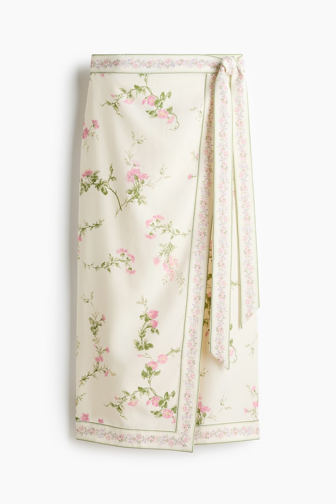 Lyocell-blend wrap skirt - White/Floral - 1