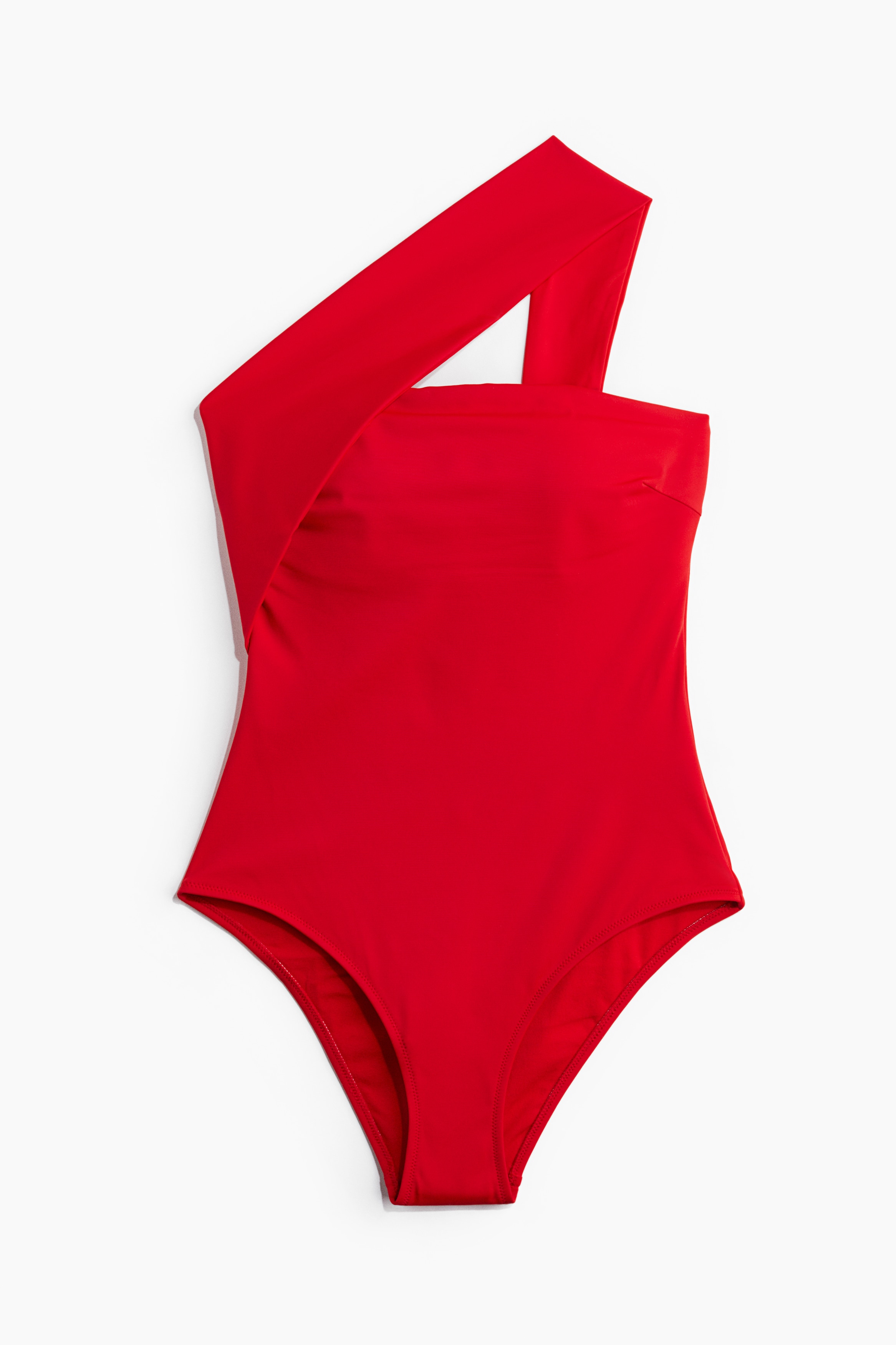 Ολόσωμο μαγιό με θήκες με ενίσχυση και έναν ώμο - Κόκκινο/Σκούρο καφέ