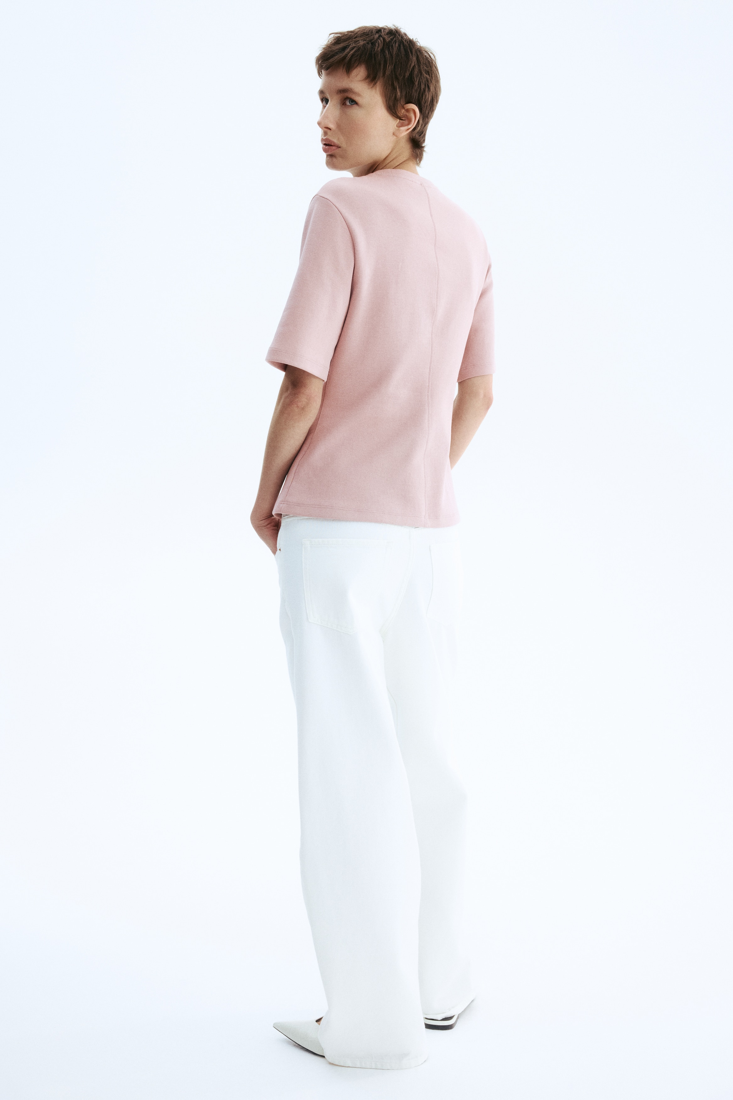 Tapered-Waist Interlock T-Shirt - White - Ladies | H&M US