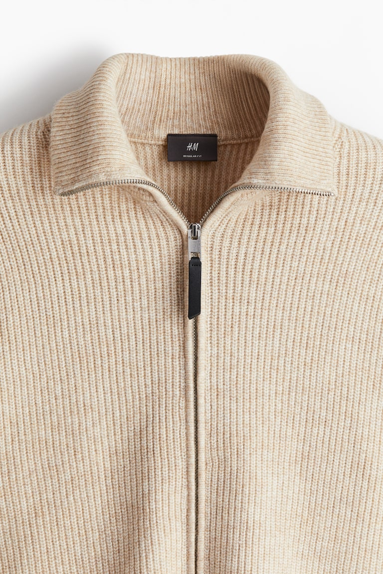 Men's Beige Regular Fit Rib-Knit Cardigan H&M CA