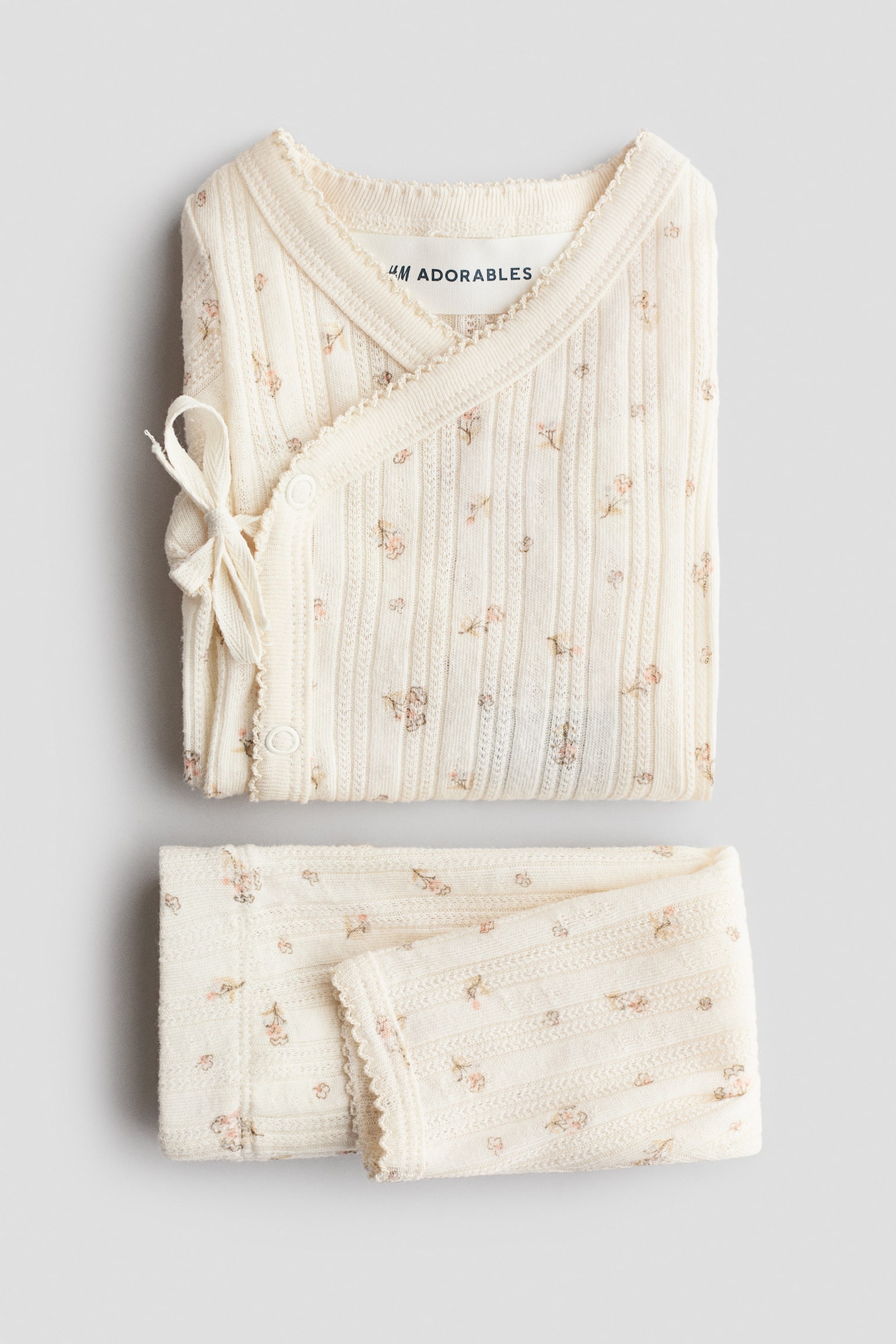 2-delt sett i pointelle - Lys beige/Blomstret/Rosa - 2