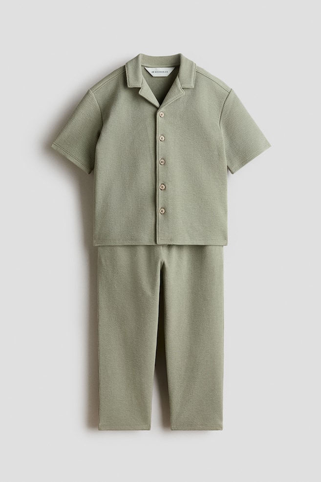 2-piece textured cotton set - Khaki green - 1