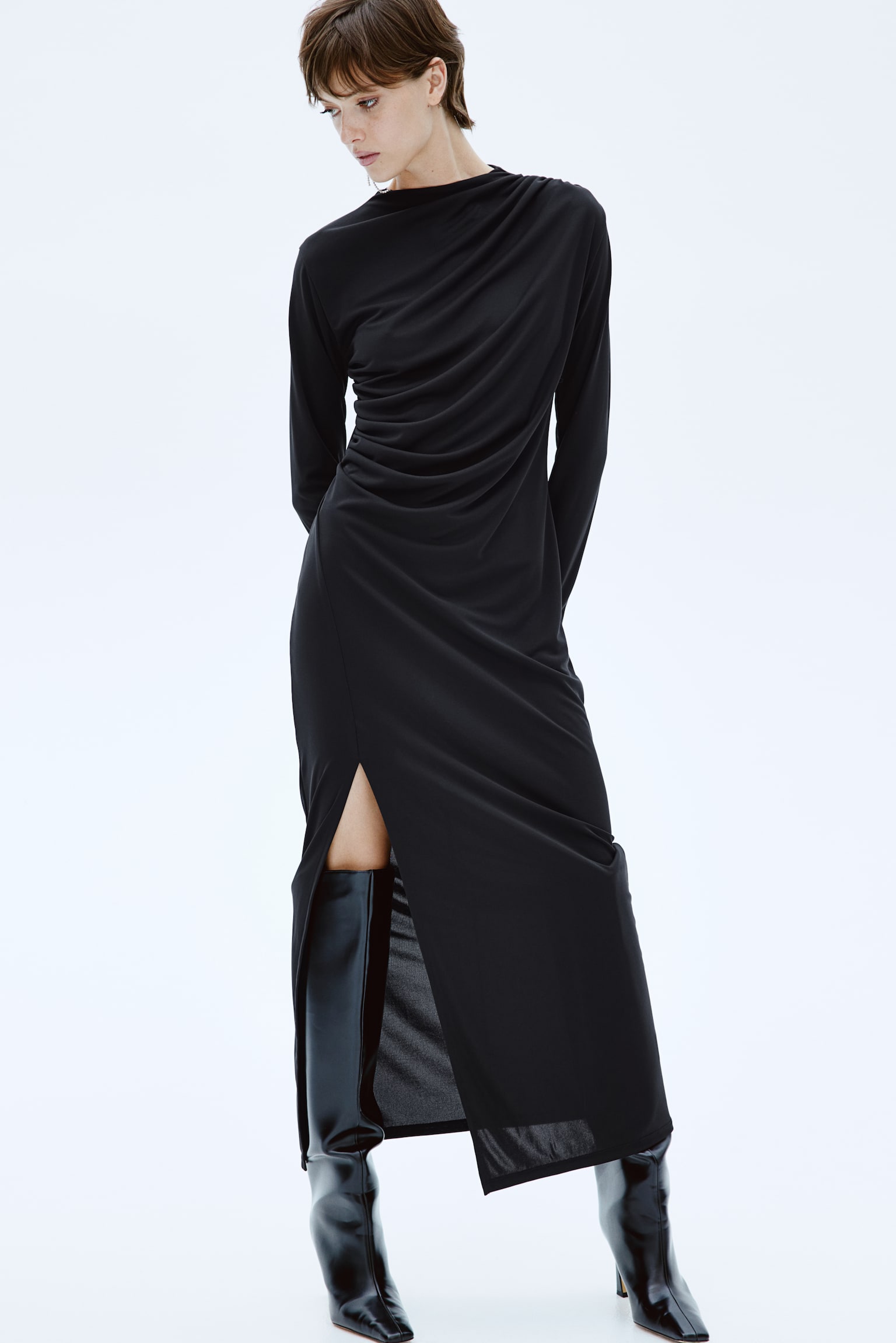 Draped maxi dress - Black - 4