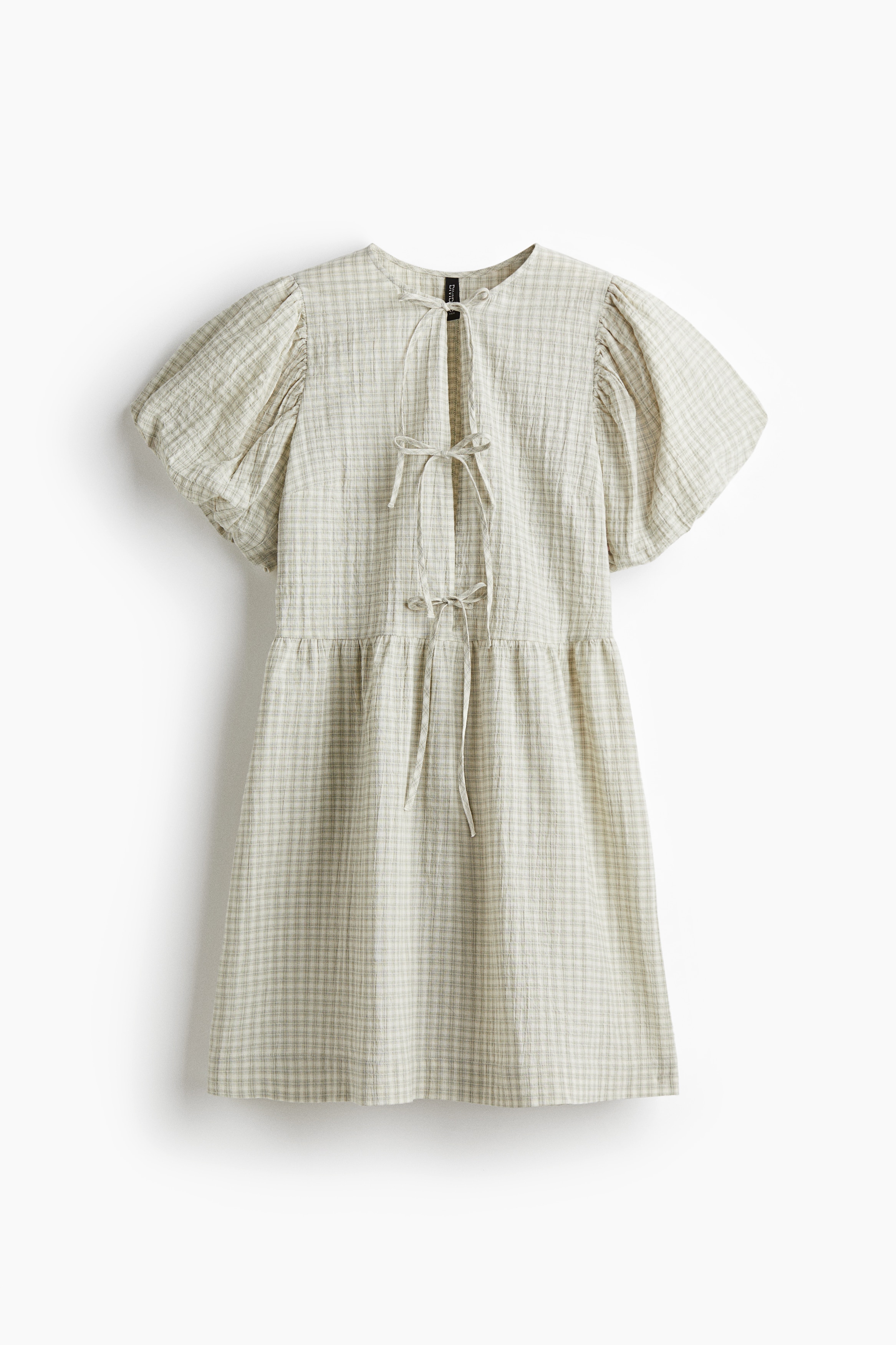 Βαμβακερό φόρεμα με δέσιμο μπροστά - Ανοιχτό χακί/καρό