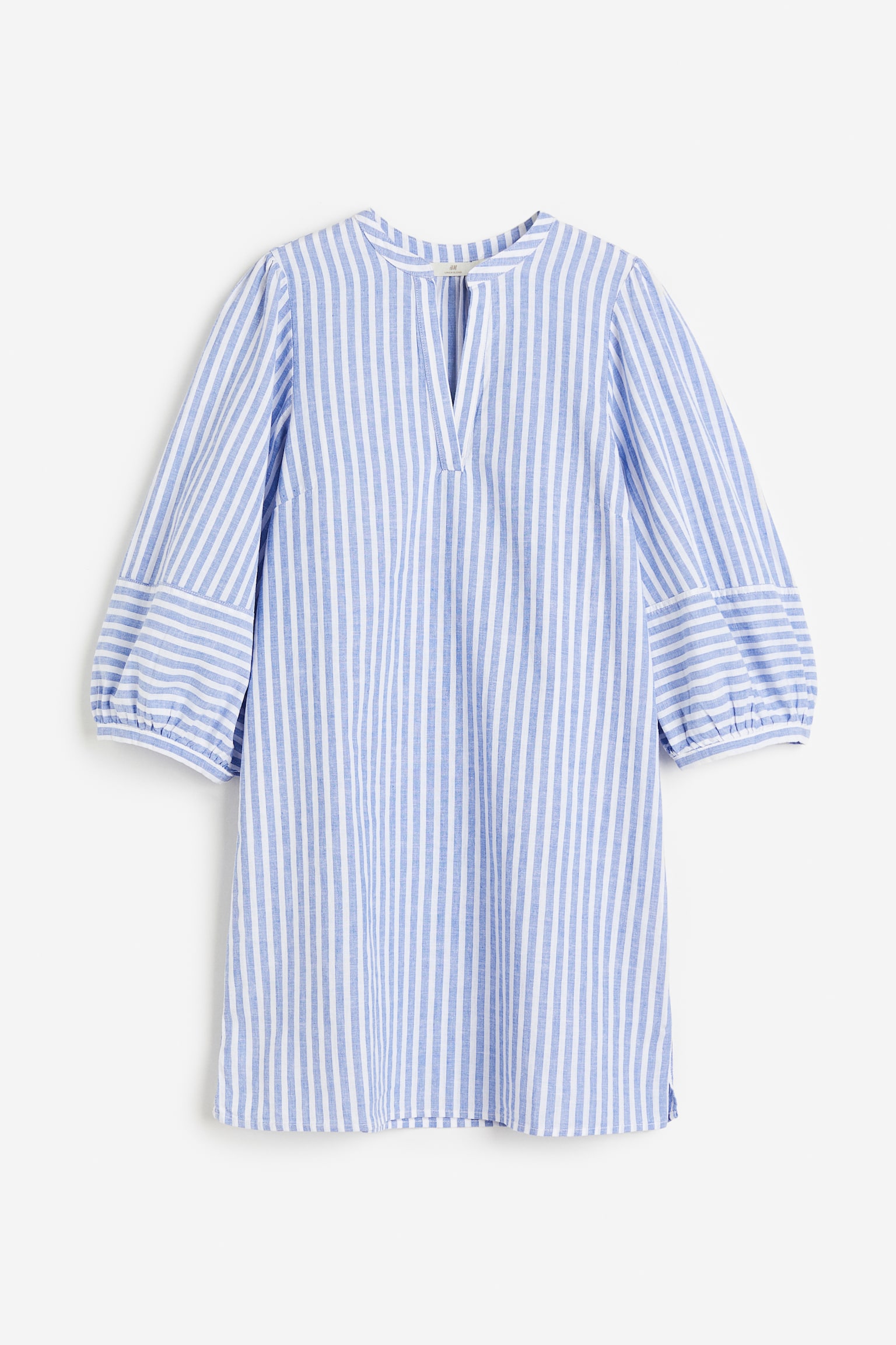 Linen Blend Tunic Dress - Blue/White stripe/Pink/Light beige/Black - 1