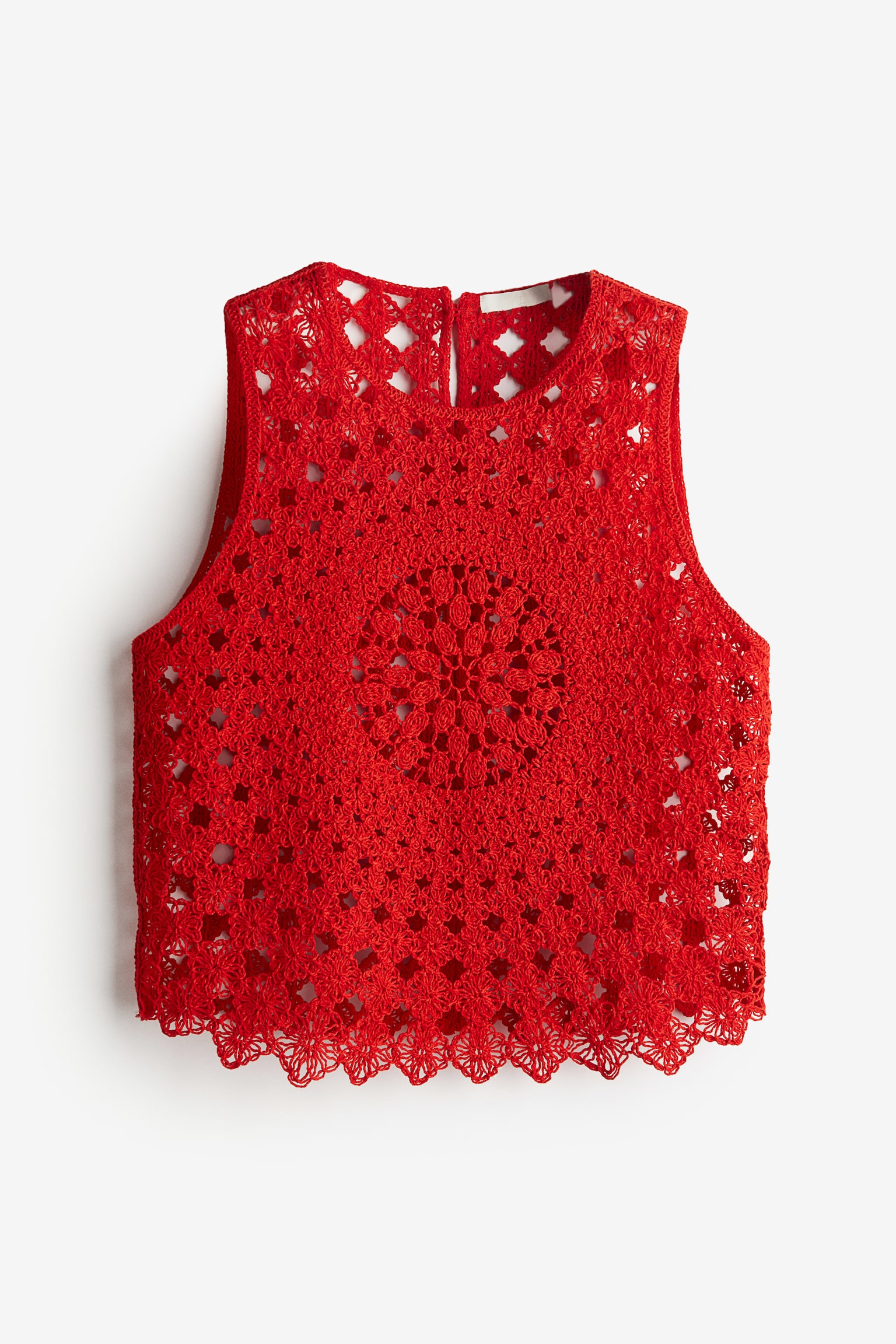 Crochet Look Sleeveless Top - Bright red - 2