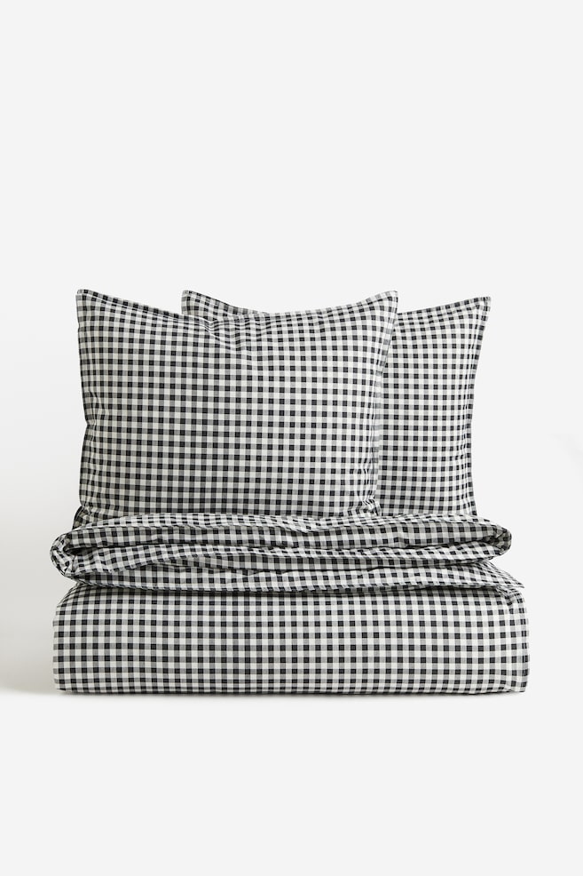 Patterned double/king size duvet cover set - Dark grey/Gingham checked - 1